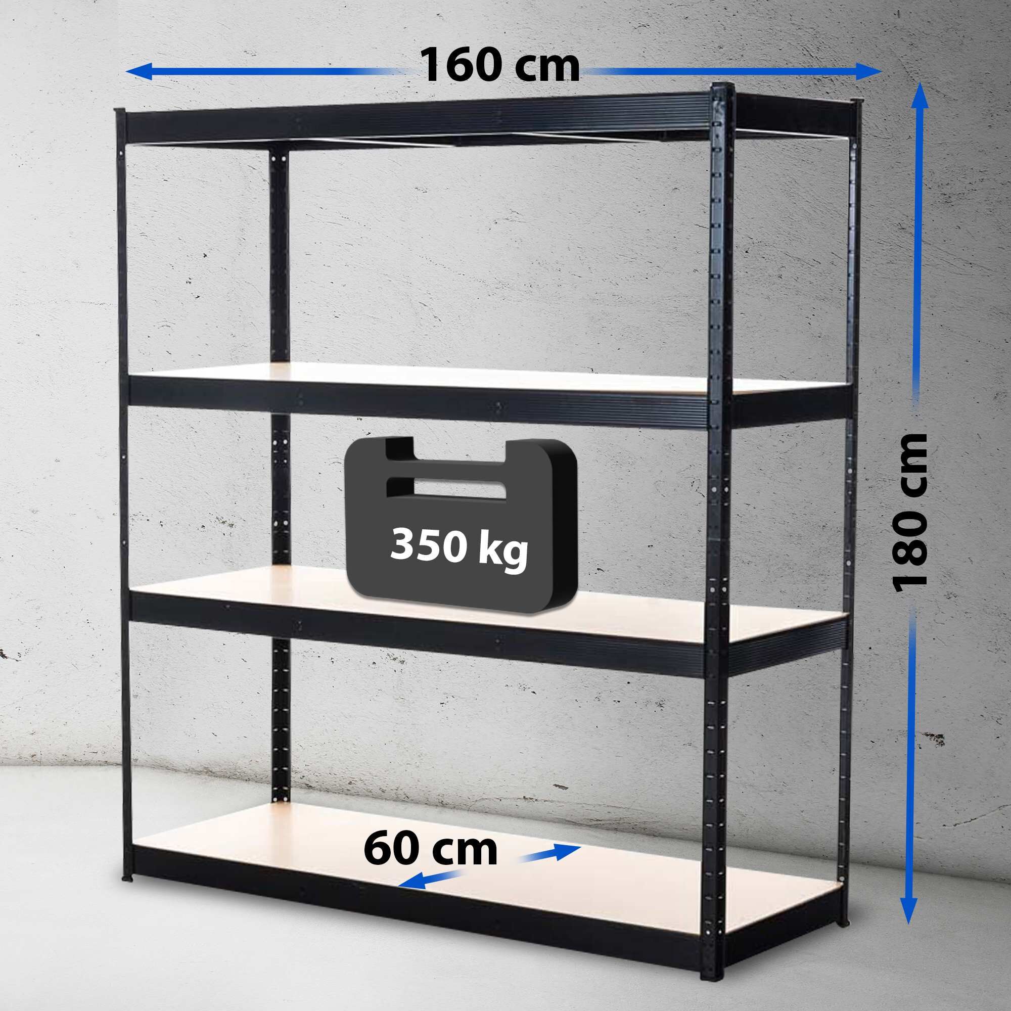 Lagerregal 160x60x180 cm, schwarz