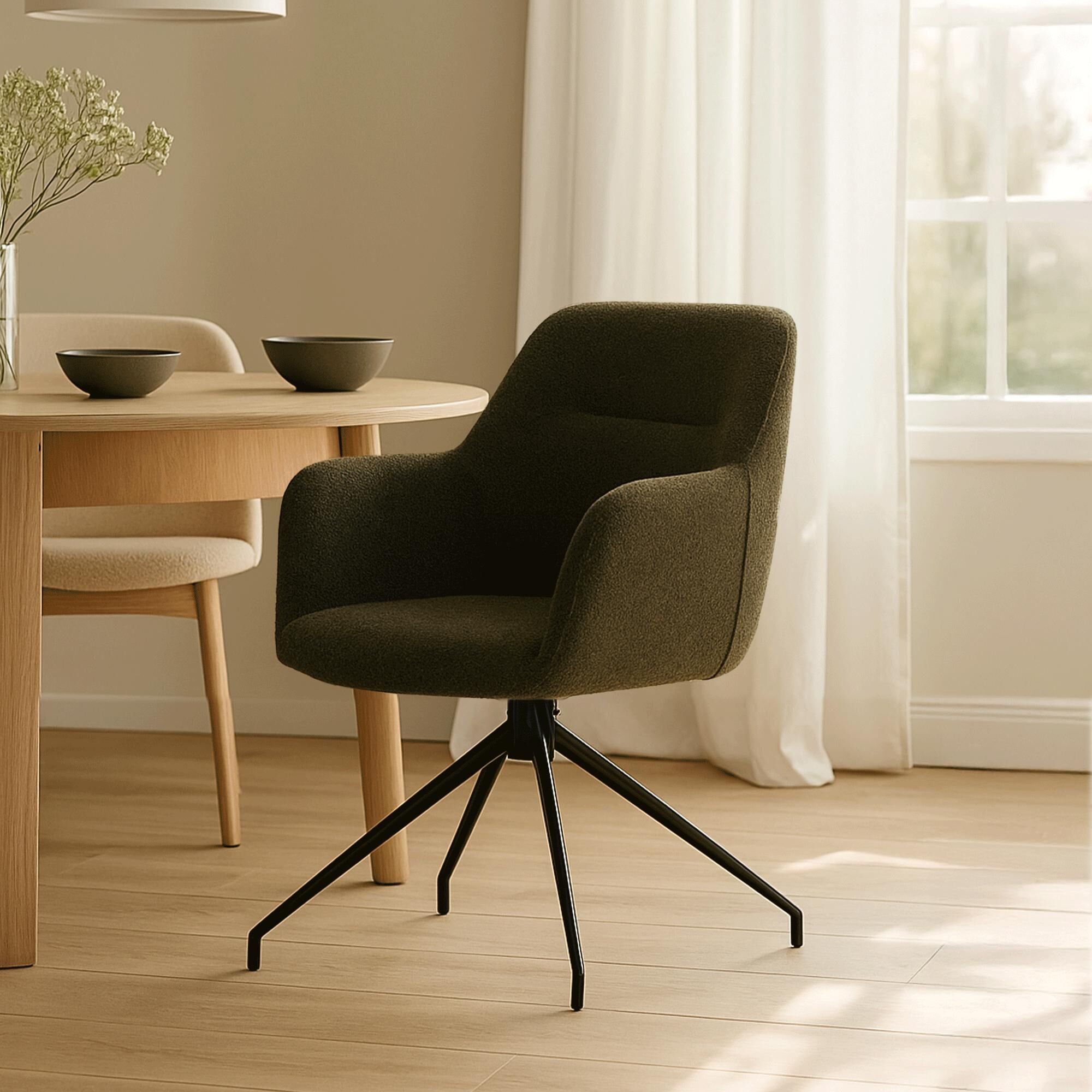 Esszimmerstuhl Merlinda Stoff Teddy, dunkelgrün