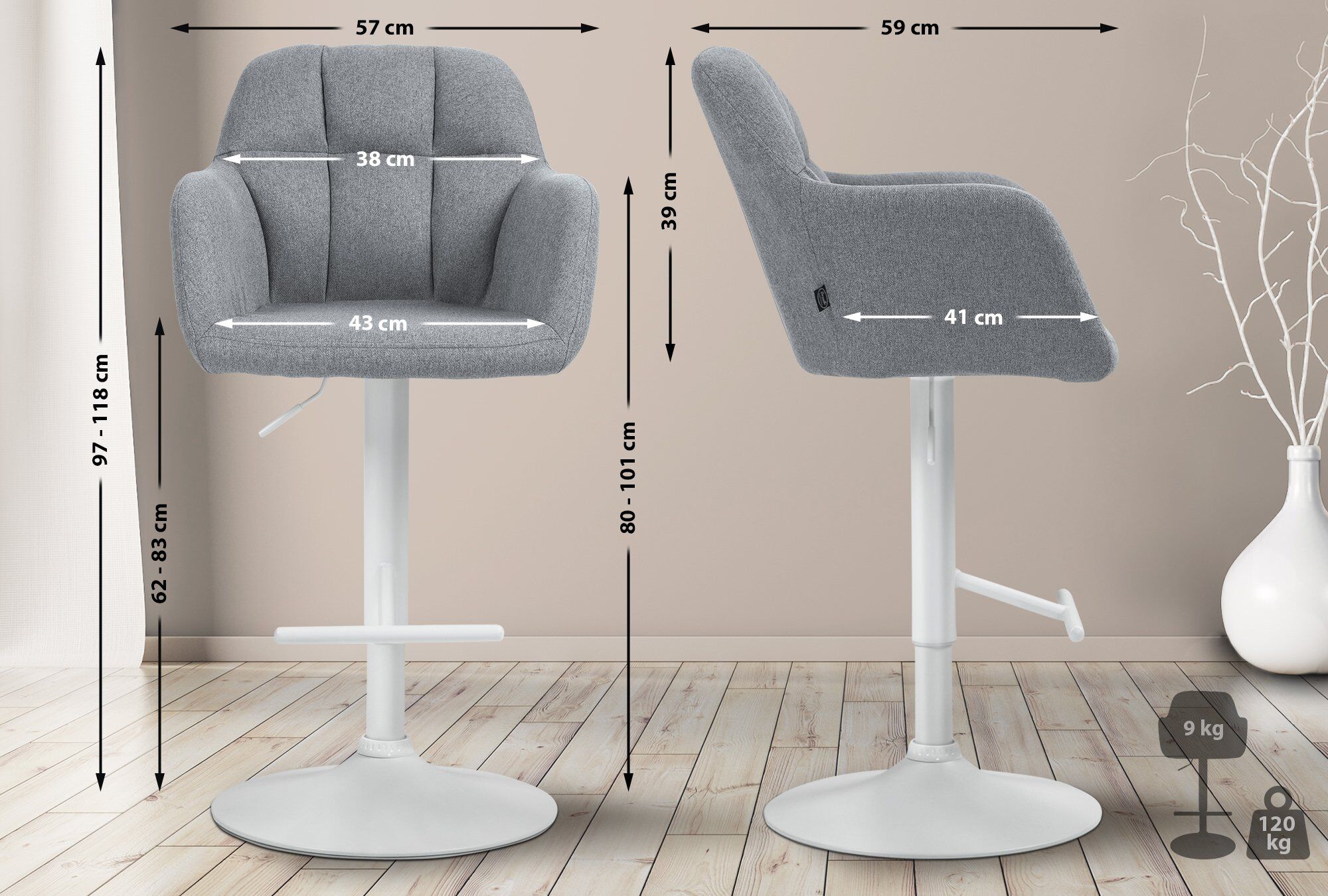 Barhocker Natoma Stoff weiß, grau