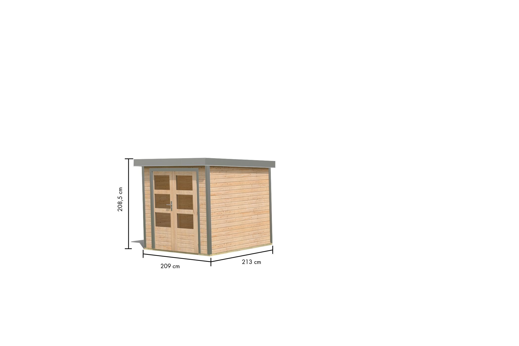Karibu Pultdach Holz & Metall Gartenhaus Jupiter 2, naturbelassen / graualuminium
