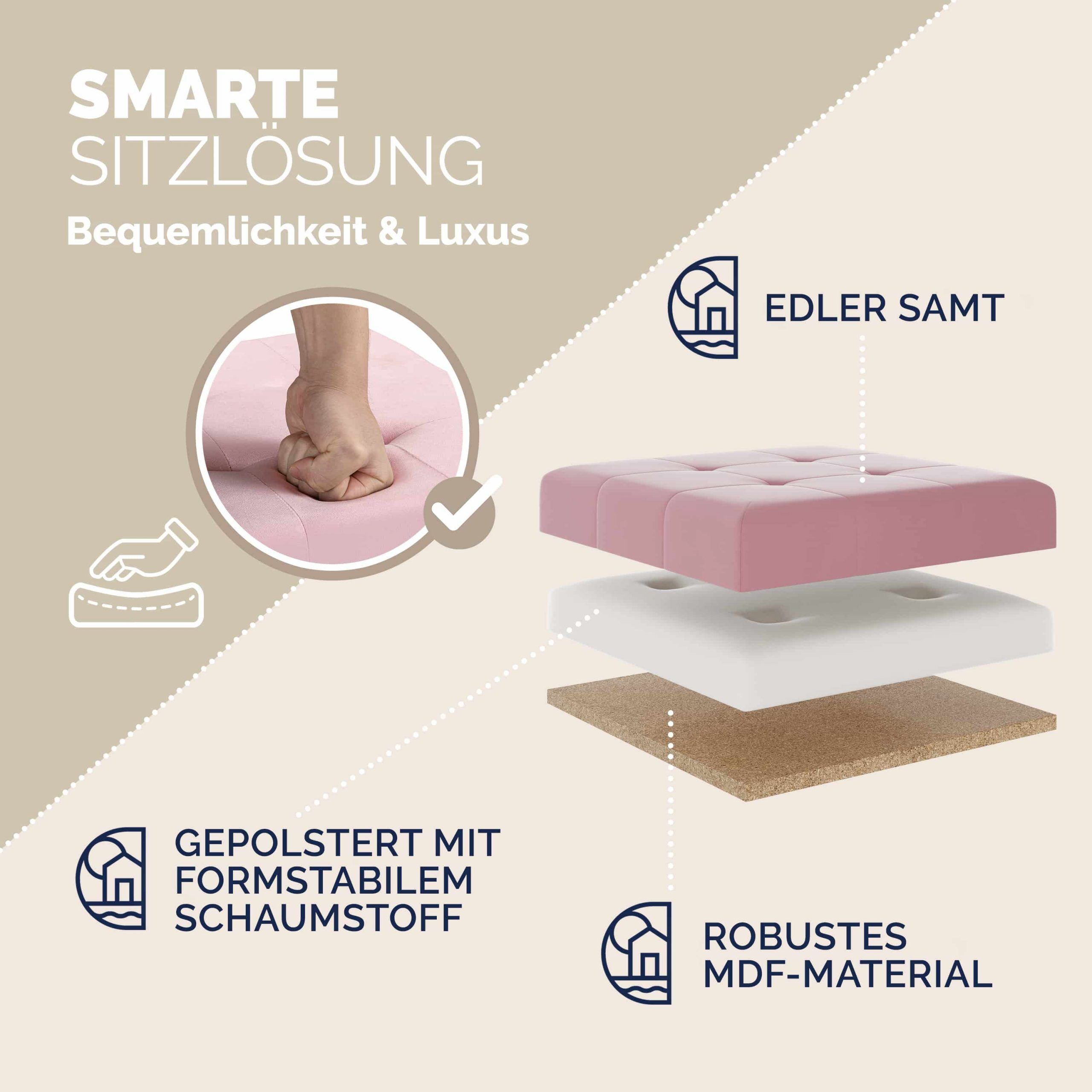 Sitzhocker Rosa Samt 42x38x38cm faltbar