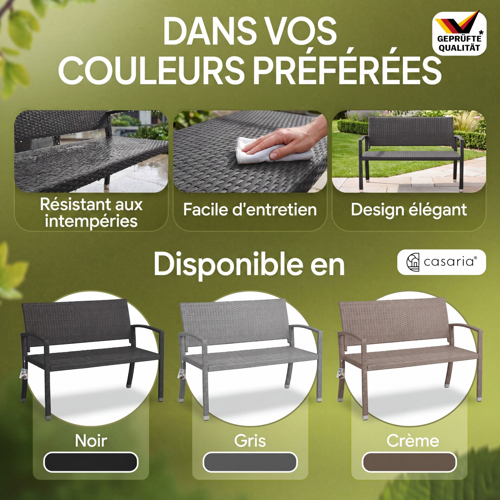 Polyrattan Gartenbank Schwarz 122x58x87cm