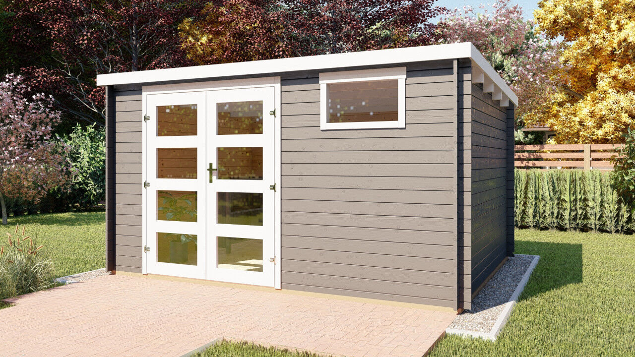 Gartenhaus Flachdach Funny 6 aus Holz mit Doppeltür – robustes Blockbohlenhaus