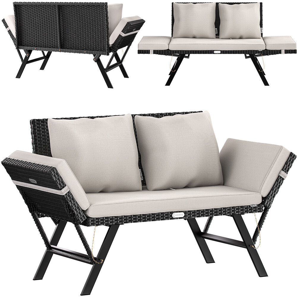 Polyrattan Gartenbank Schwarz/Creme 176x56x81cm