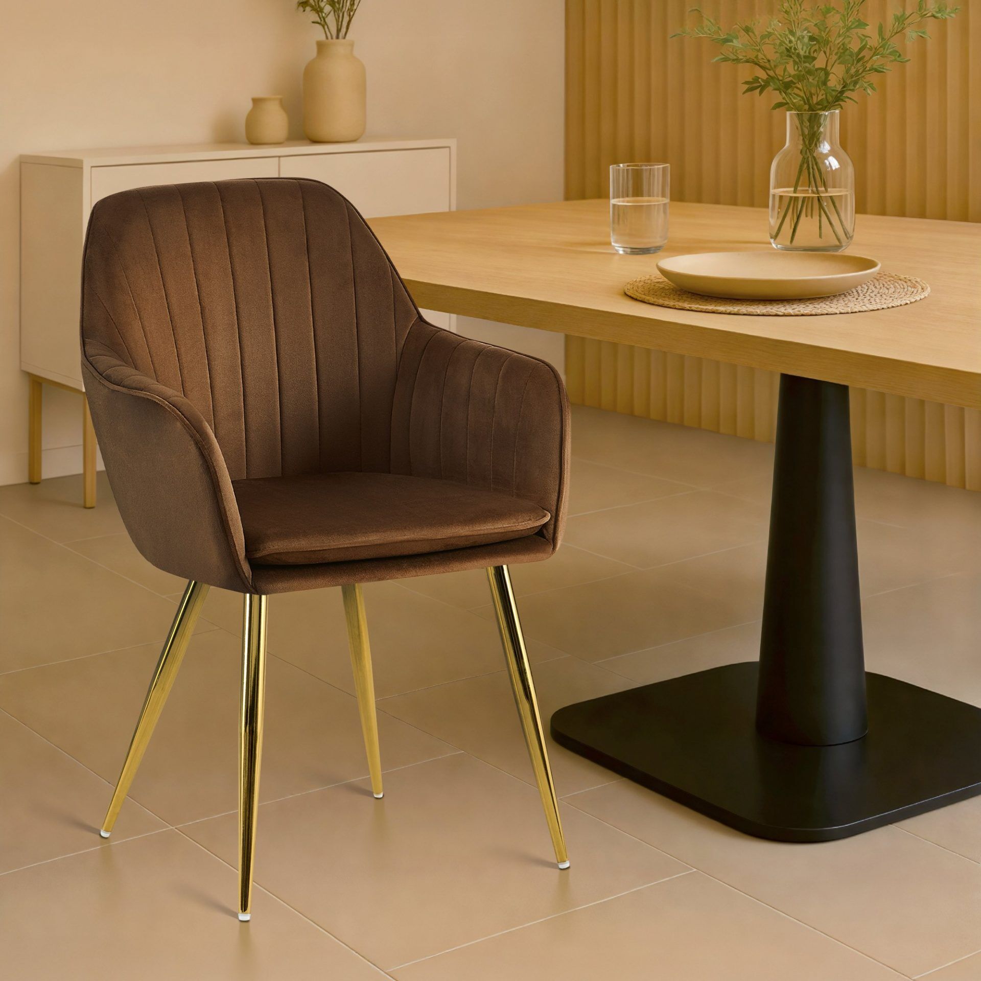 Esszimmerstuhl Cheryl Samt gold, braun
