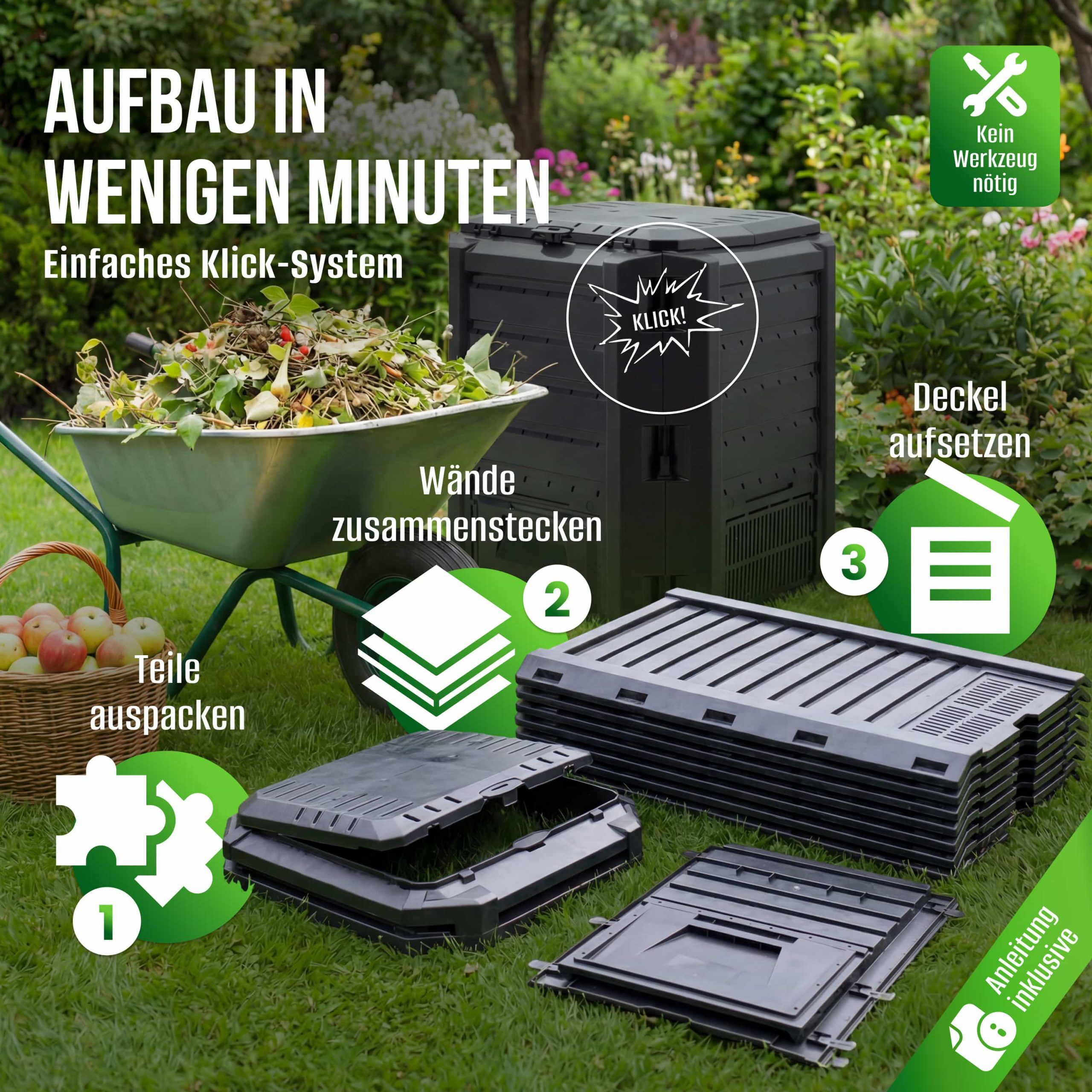 Komposter Schwarz 1600L 261x72x83cm