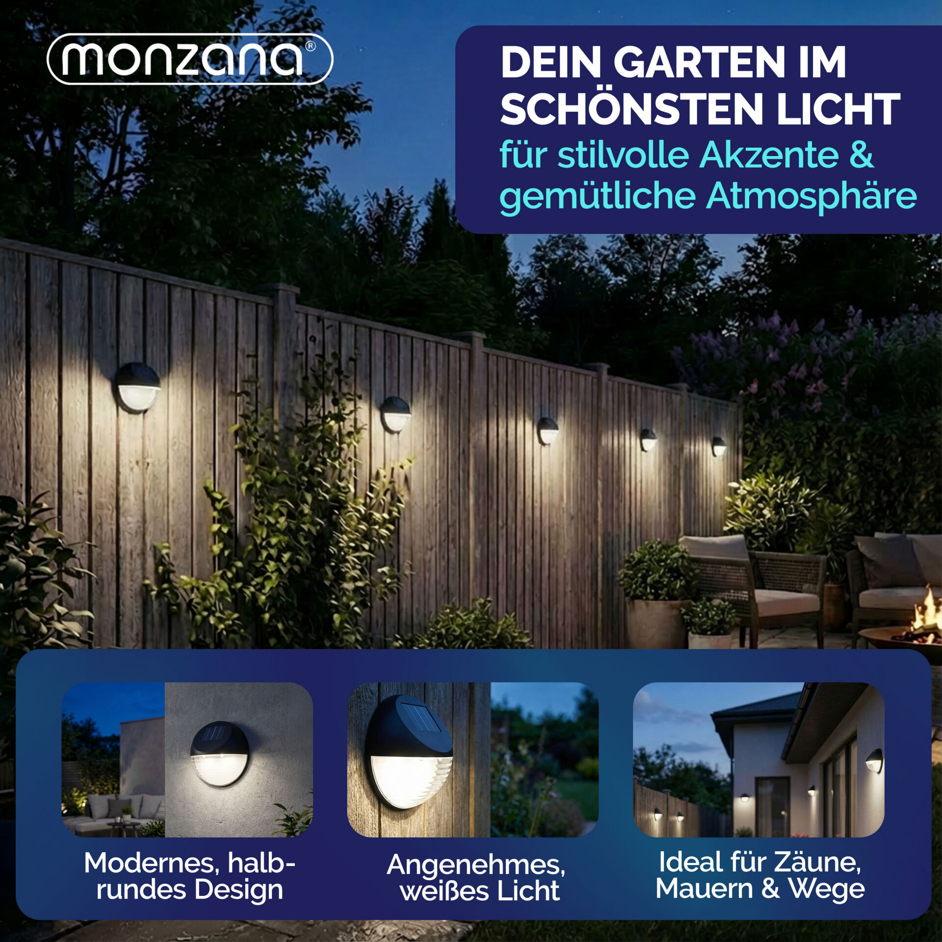 LED Solarwandleuchte 6er-Set Ø11cm