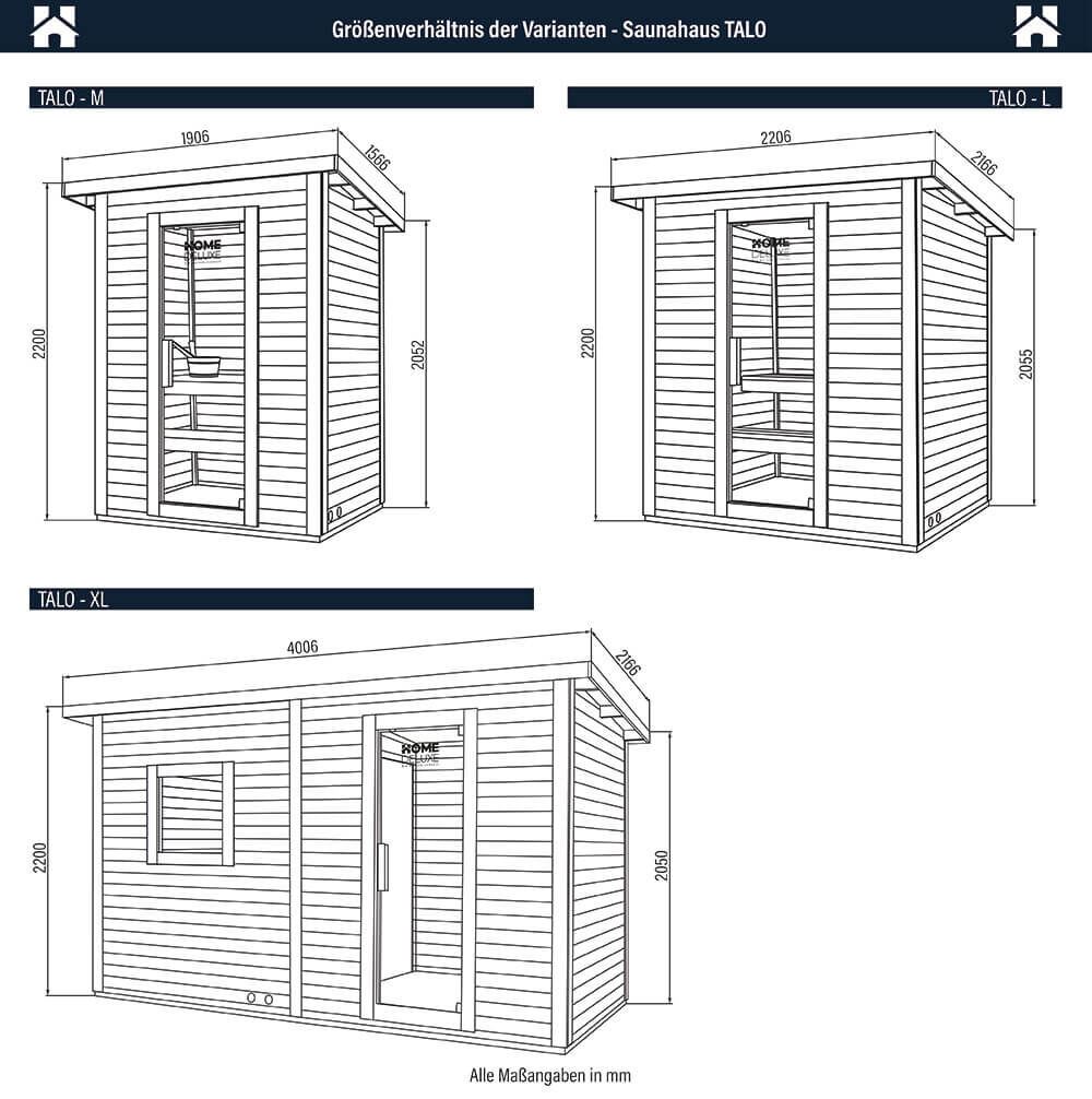 Saunahaus Outdoor TALO M - 191 x 157 cm für 2 Personen