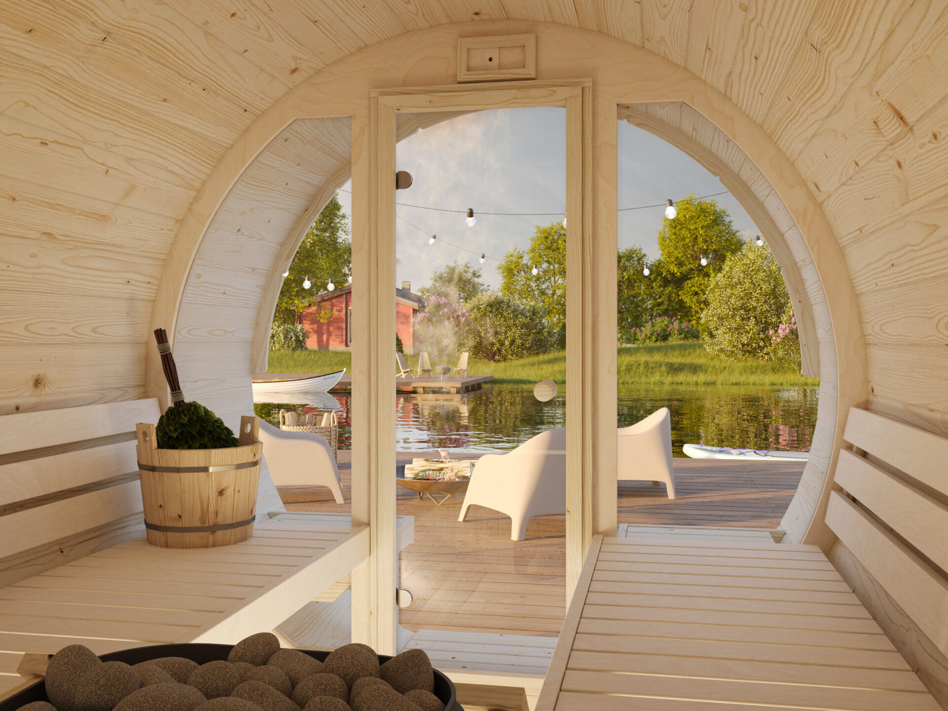 Palmako Saunafass Anita 1,6+0,7 m² mit Glasfront