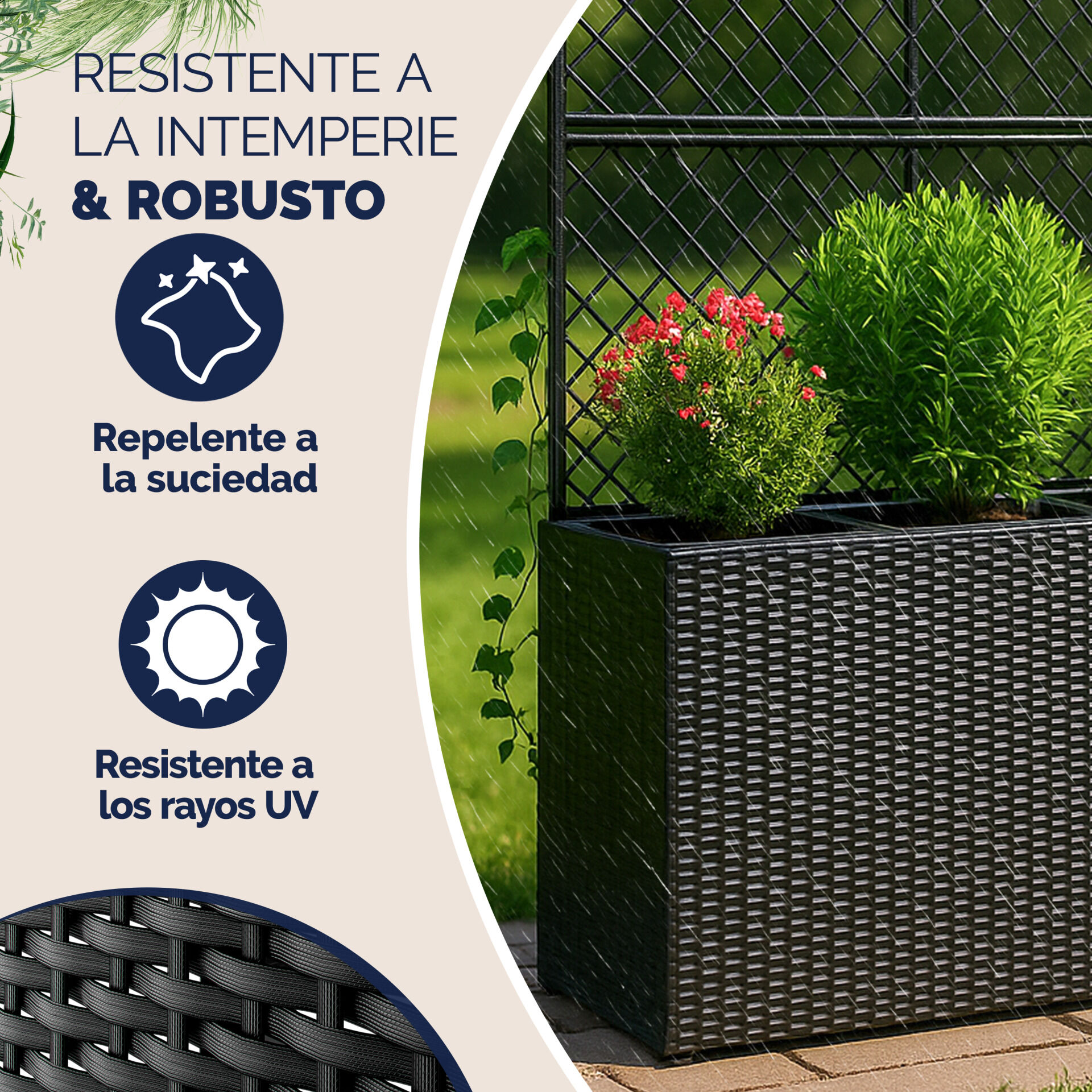 Polyrattan Blumenkasten mit Rankgitter Schwarz