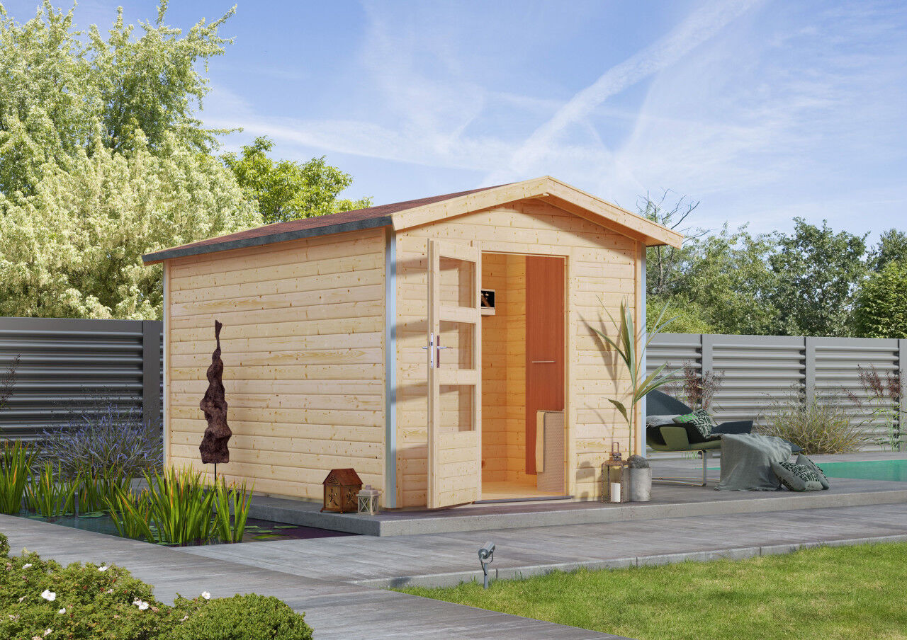 Saunahaus Bosse 1 mit Vorraum und moderner Tür SET Ofen 9 KW ext. Strg easy