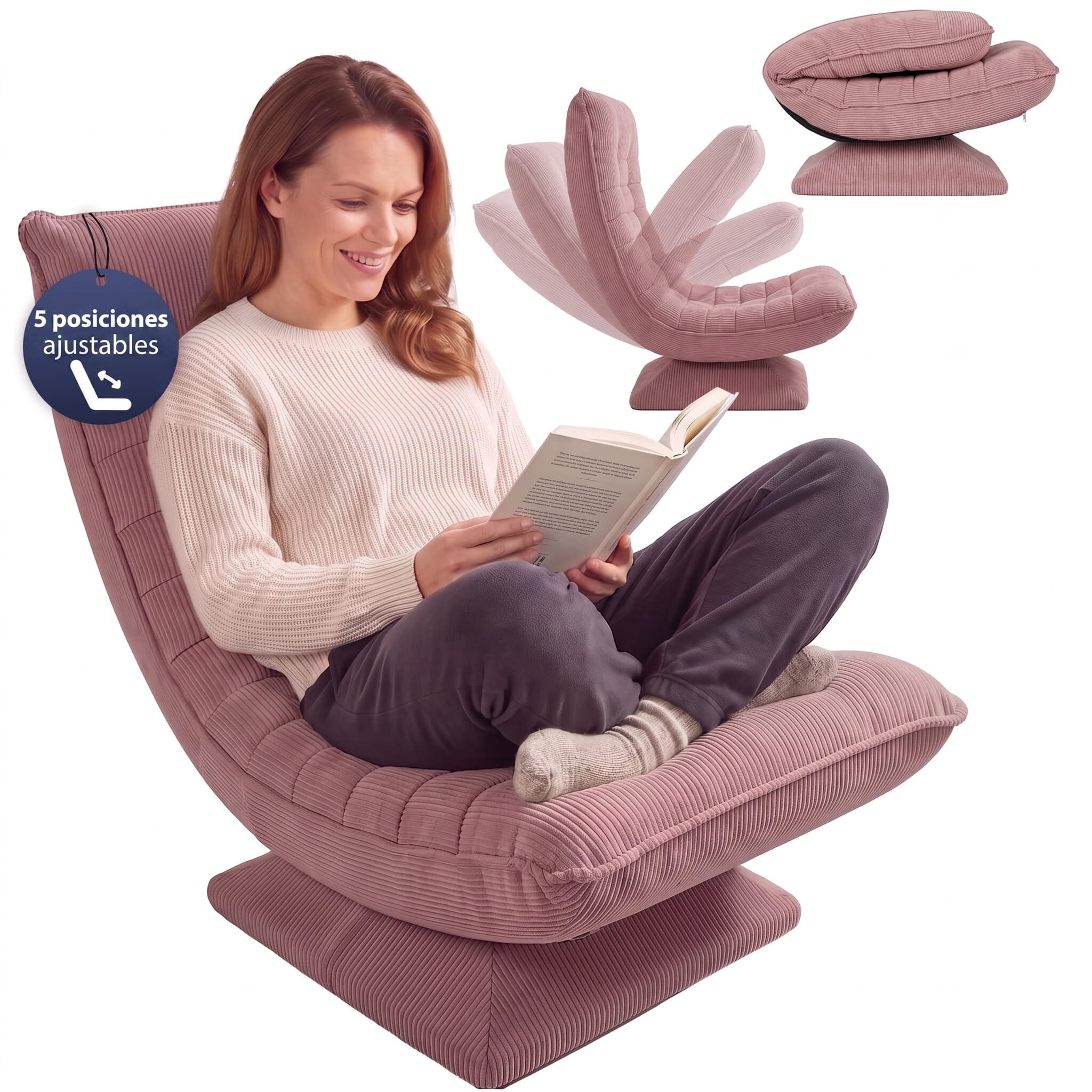 Sessel Aberdeen Dunkelpink Cord 5fach verstellbar 360 Grad drehbar klappbar