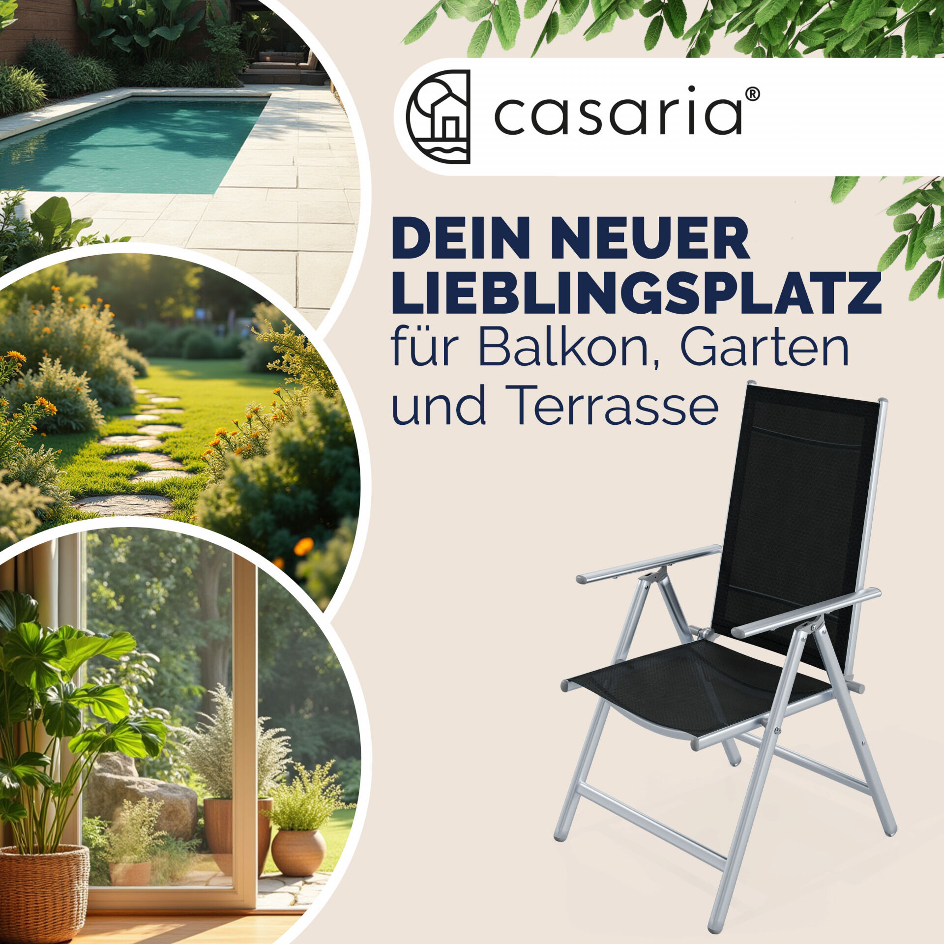 Gartenstuhl Hochlehner klappbar Bern 2er-Set Silber Alu verstellbar