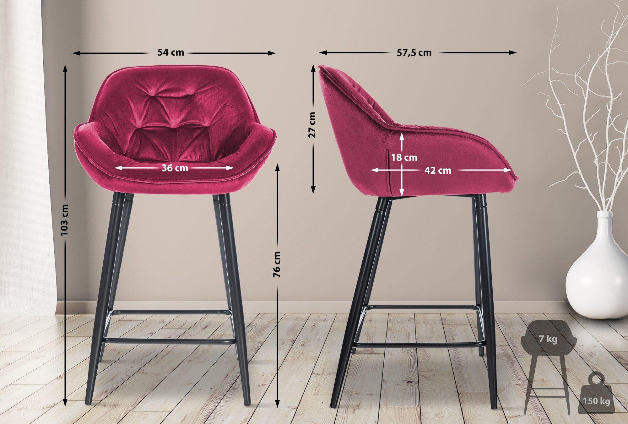 2er Set Barhocker Gibson 76 Samt, lila