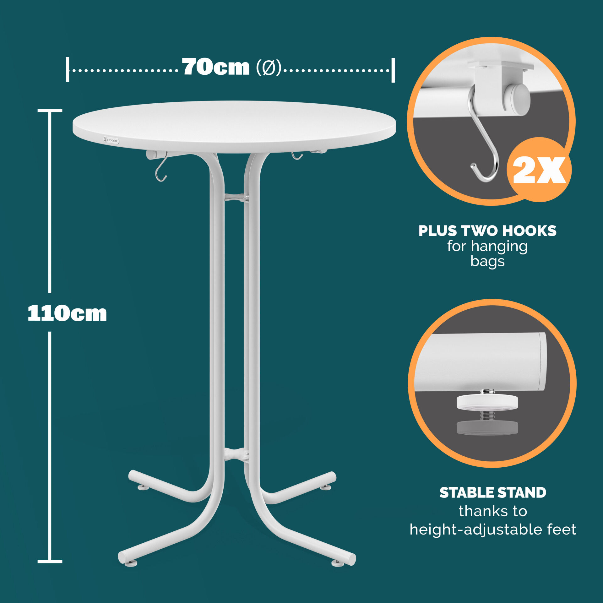Stehtisch Weiß Ø70x110cm klappbar Outdoor höhenverstellbar bis 100kg