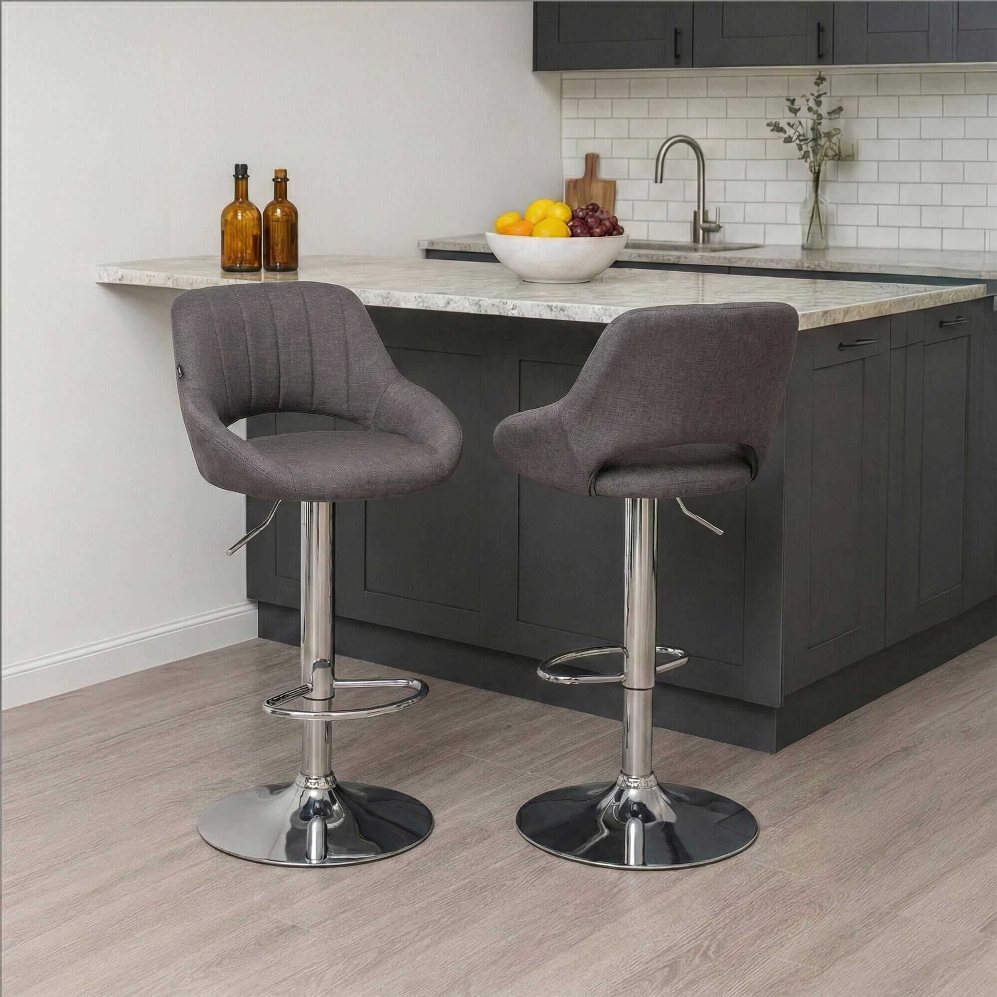 Barhocker Milet Stoff chrom, dunkelgrau