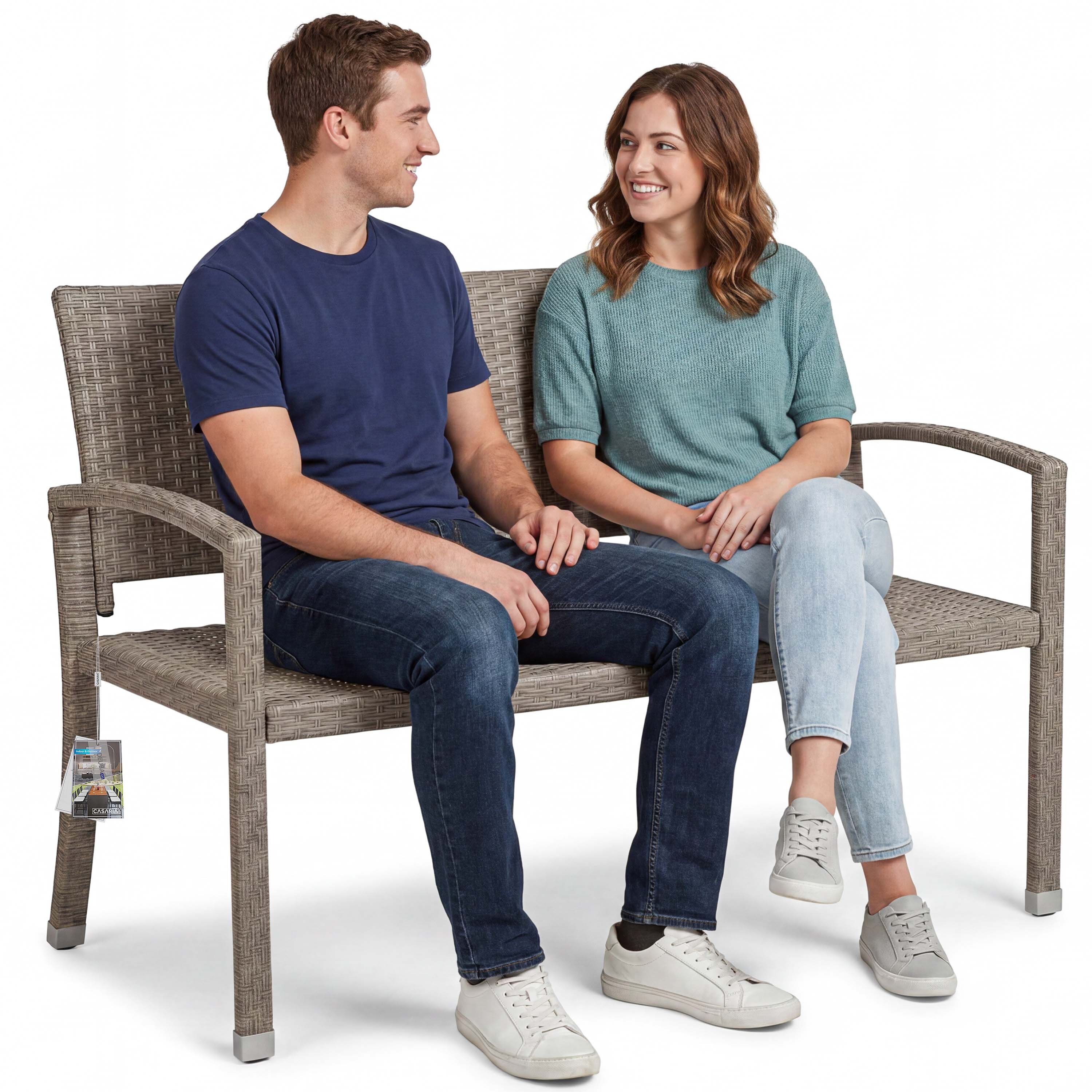 Polyrattan Gartenbank Creme-Beige 122x58x87cm