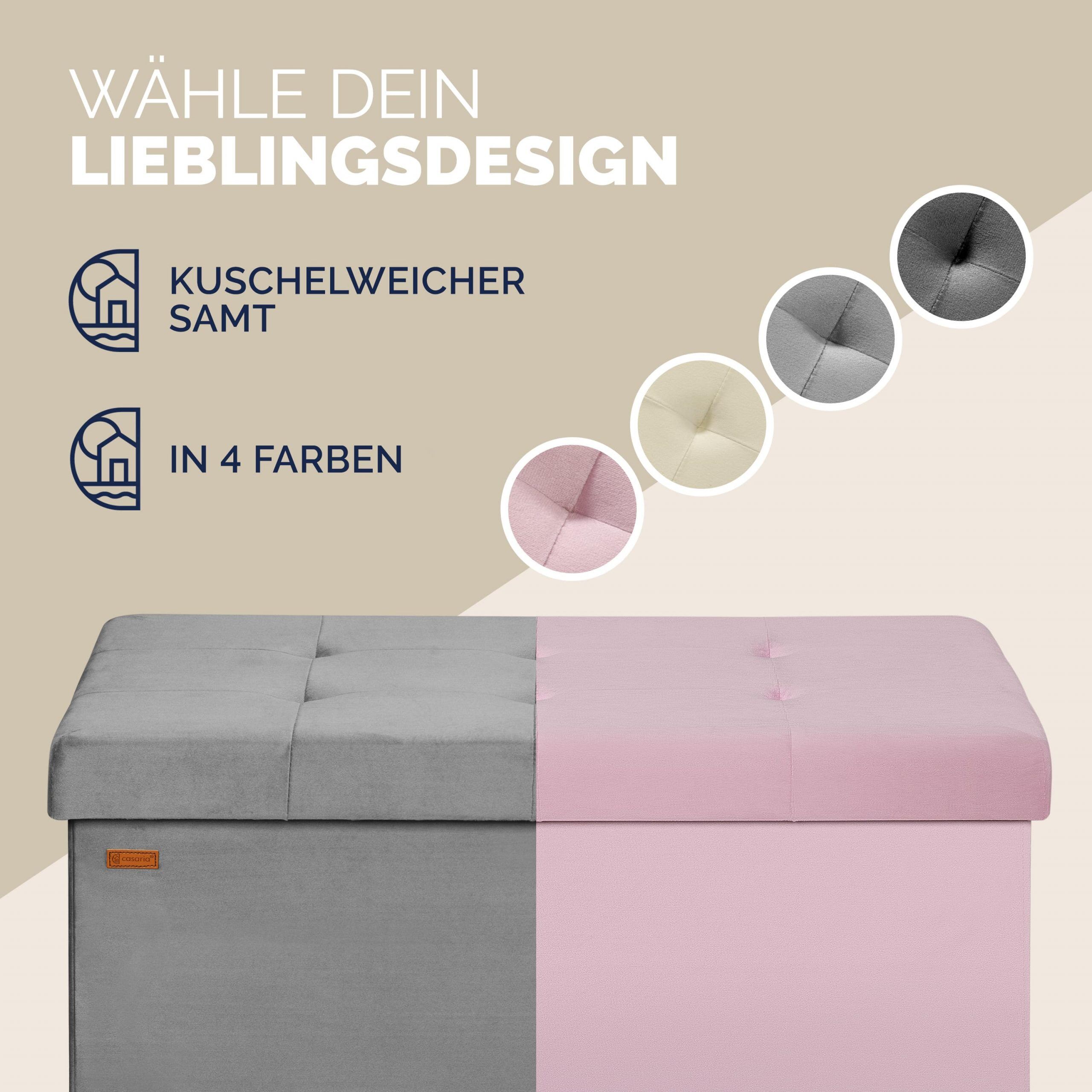 Sitzbank Grau Samt 76x38x42cm mit Stauraum faltbar