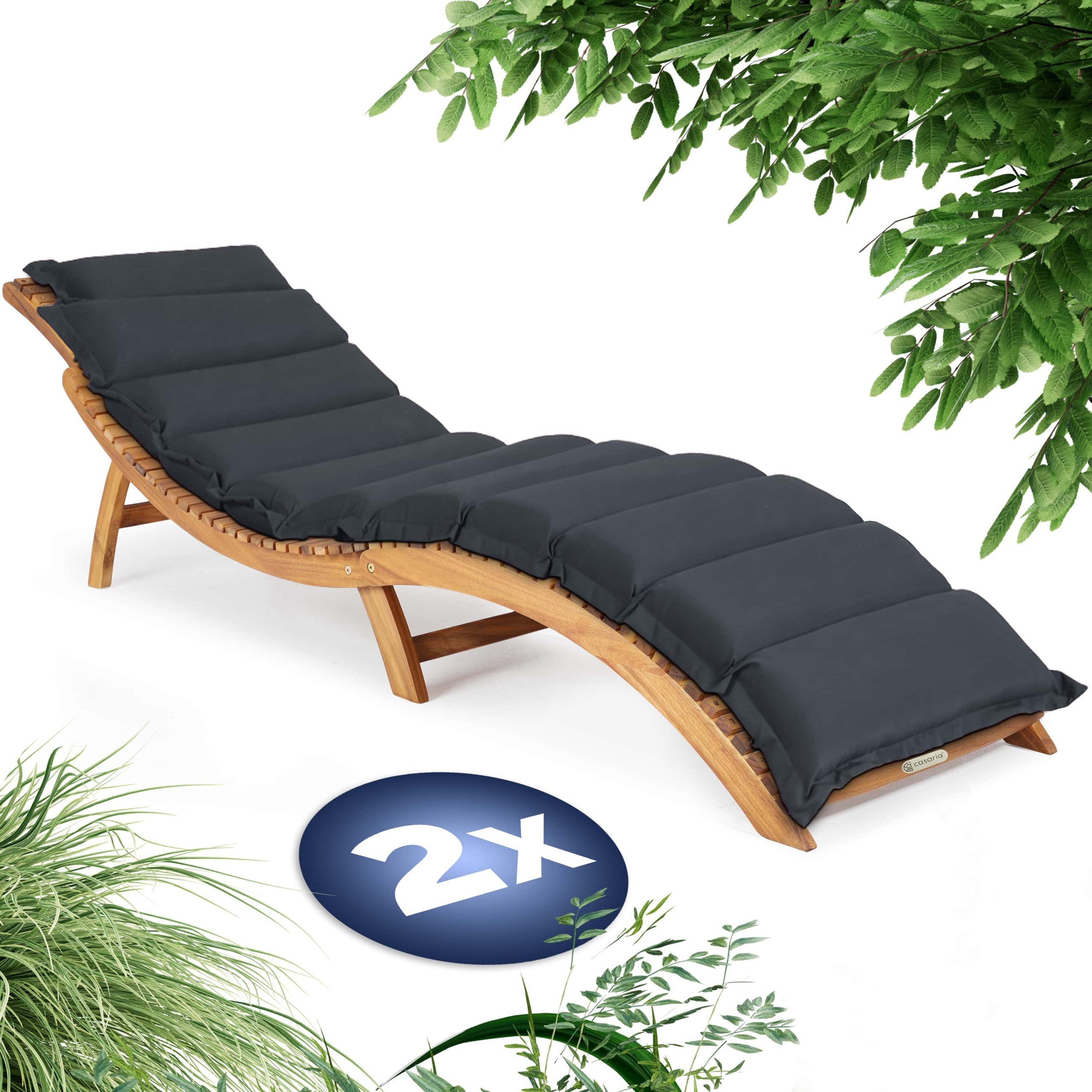 Faltbare Gartenliege 2er-Set Akazie FSC®-zertifiziert inkl Auflage Anthrazit