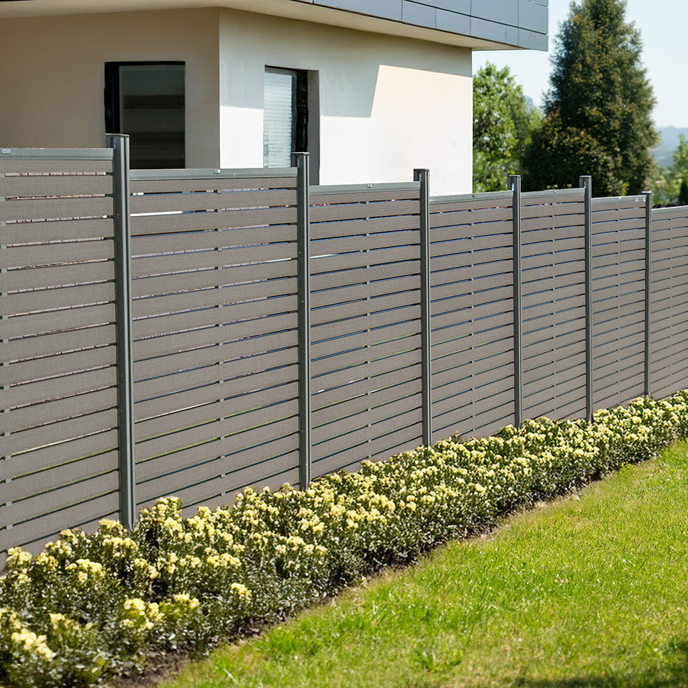 WPC Sichtschutzzaun ALIRA Dunkelgrau- 4 x Element + 6 x Pfosten