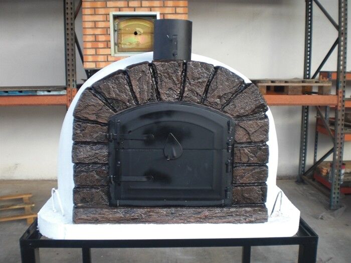 Pizzaofen Famosi 100 inkl. Kaminrohr und Regenhut aus Feueraluminium, weiß, ohne Abdeckhaube, ohne Ofenzubehör, ohne Zubehörset, ohne Grillzubehör, ohne fahrbares Gestell