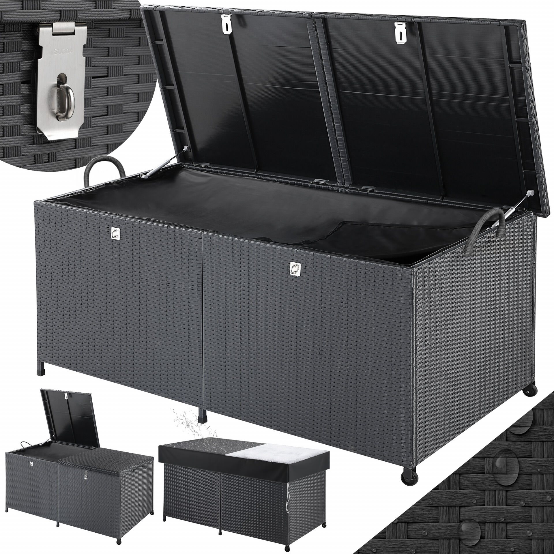 Gartenbox Polyrattan 625L wetterfest abschließbar mit Rollen