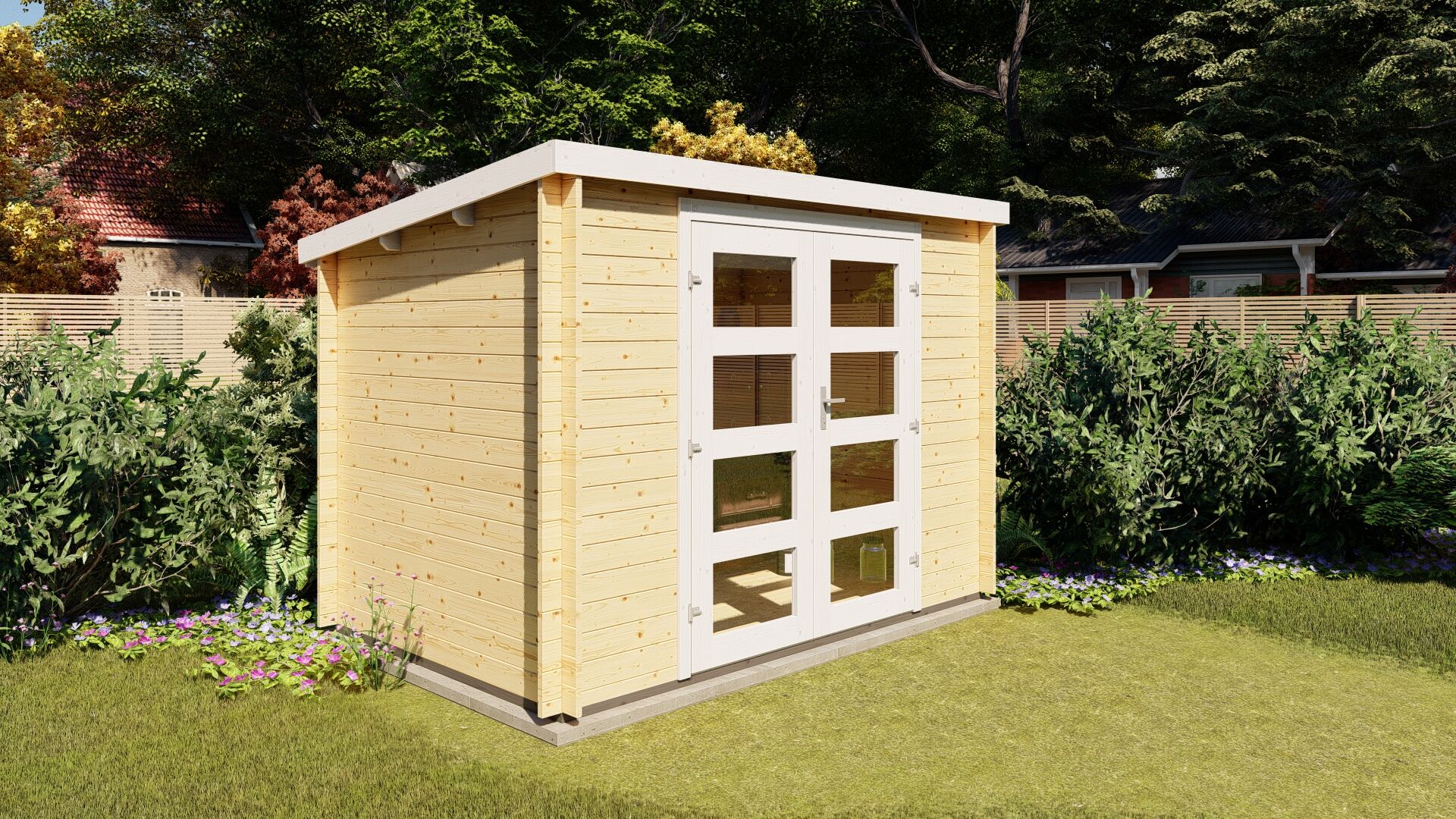 Gartenhaus Funny 13 – Flachdach Blockbohlenhaus 3×2 m
