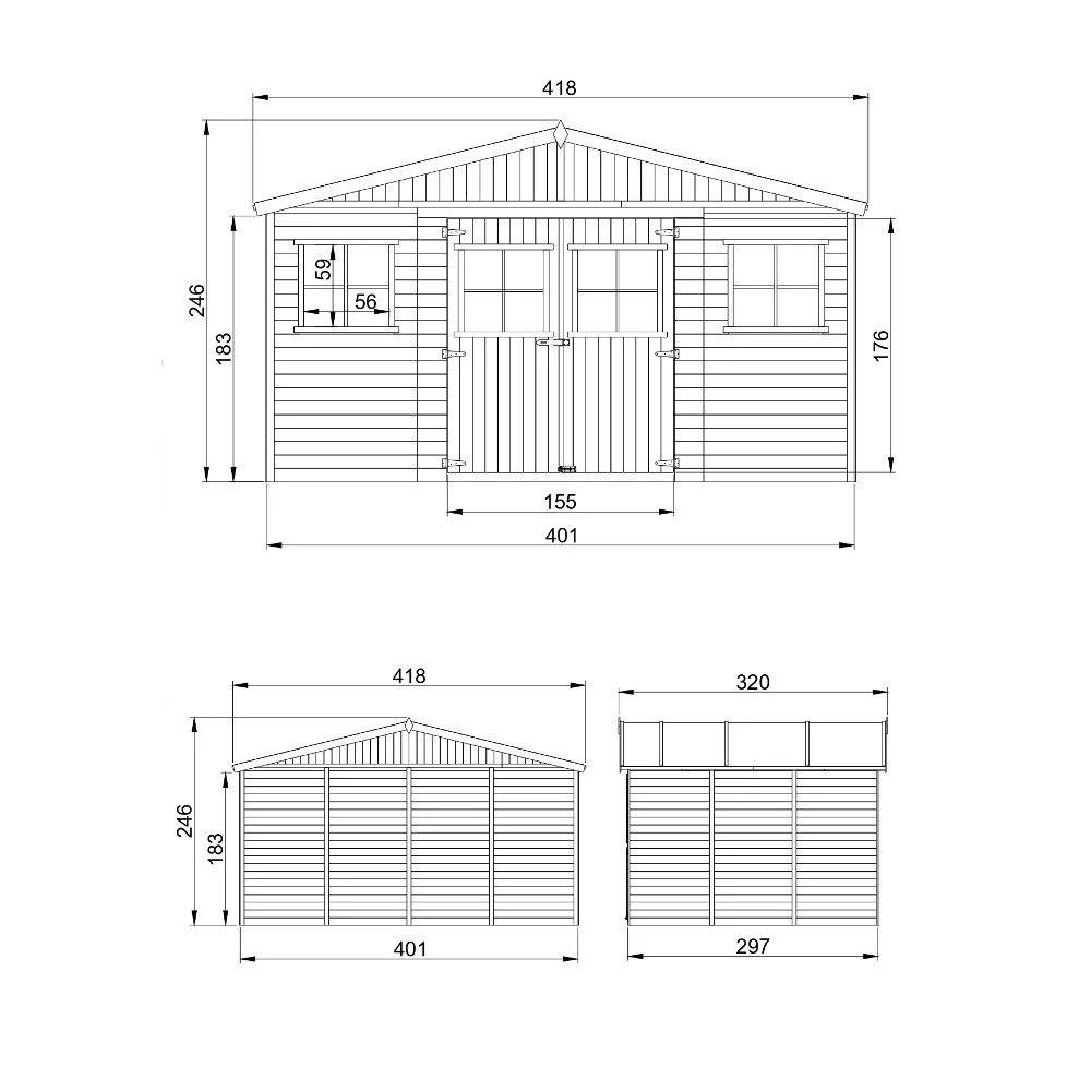 Gartenhaus Kurt M331 Zeichnung mit Abmessungen