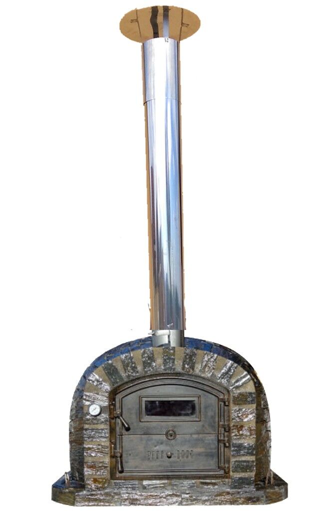 Pizzaofen Lisboa Pietra AL 100 inkl. Kaminrohr und Regenhut aus Edelstahl, braun