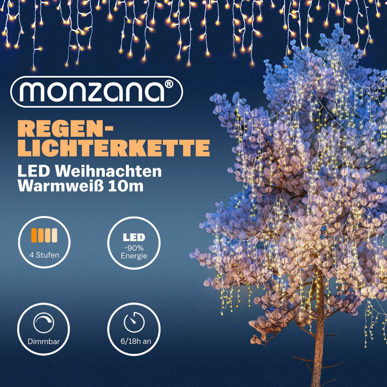 Regenlichterkette LED Warmweiß 10m Fernbedienung