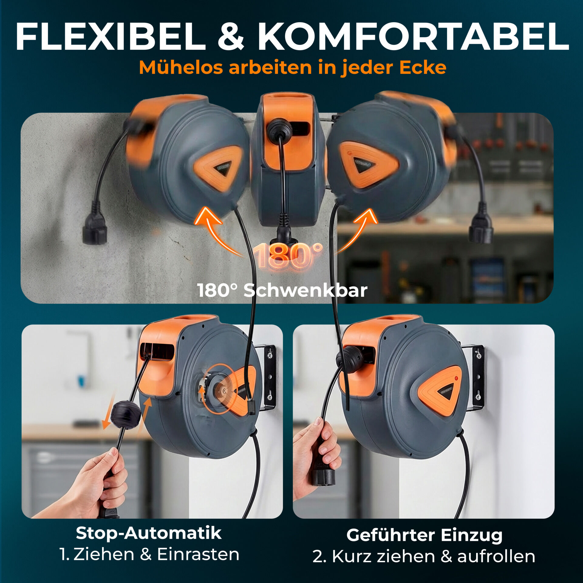 Automatik Kabeltrommel 20m+1,5m Anschlusskabel