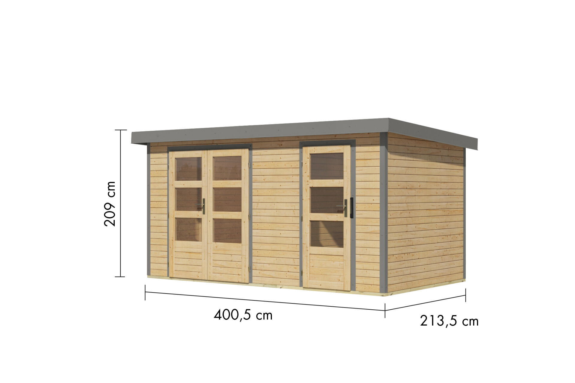 Karibu Pultdach Holz & Metall Gartenhaus Merkur, naturbelassen / graualuminium