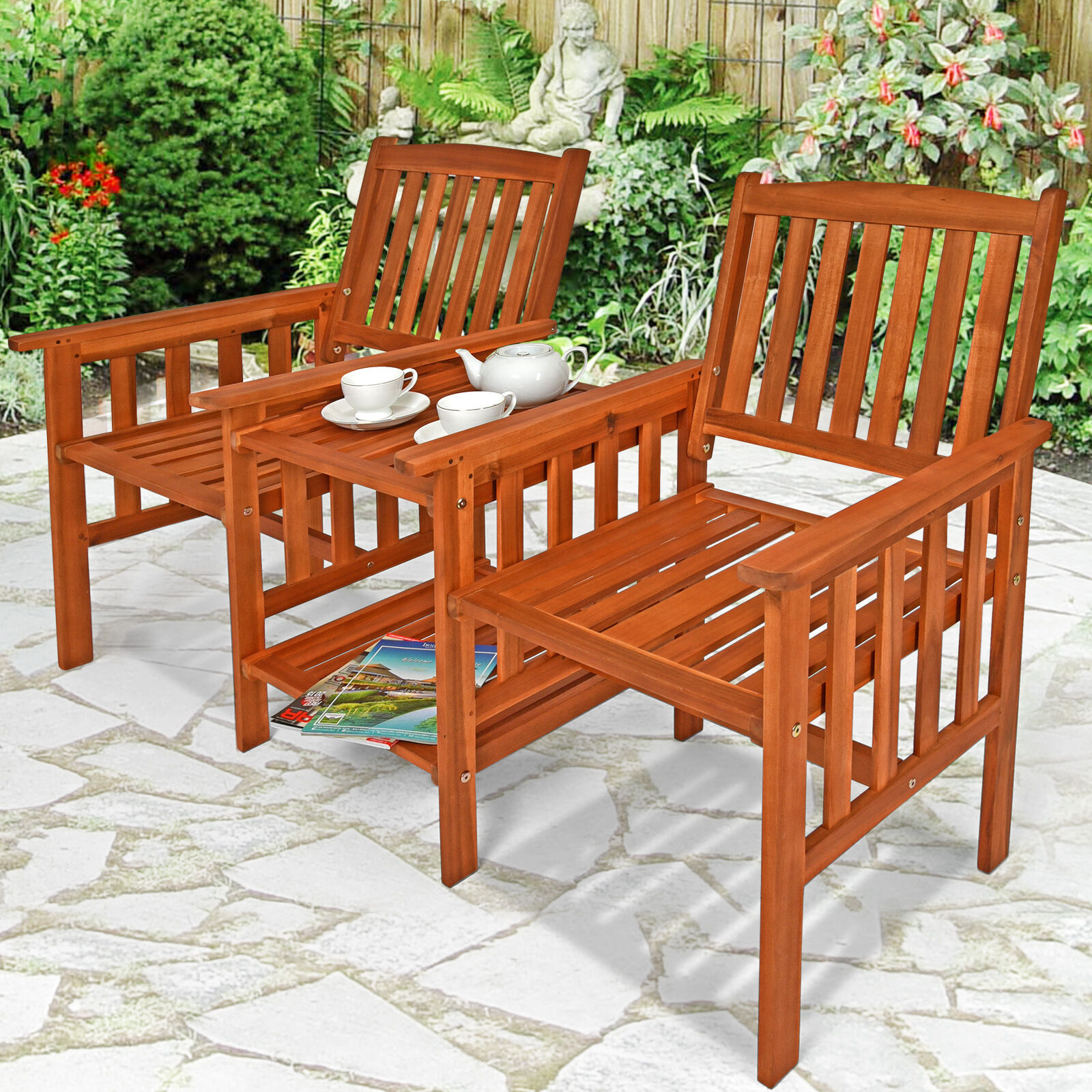 Gartenbank Akazienholz mit Tisch 164x63x91cm