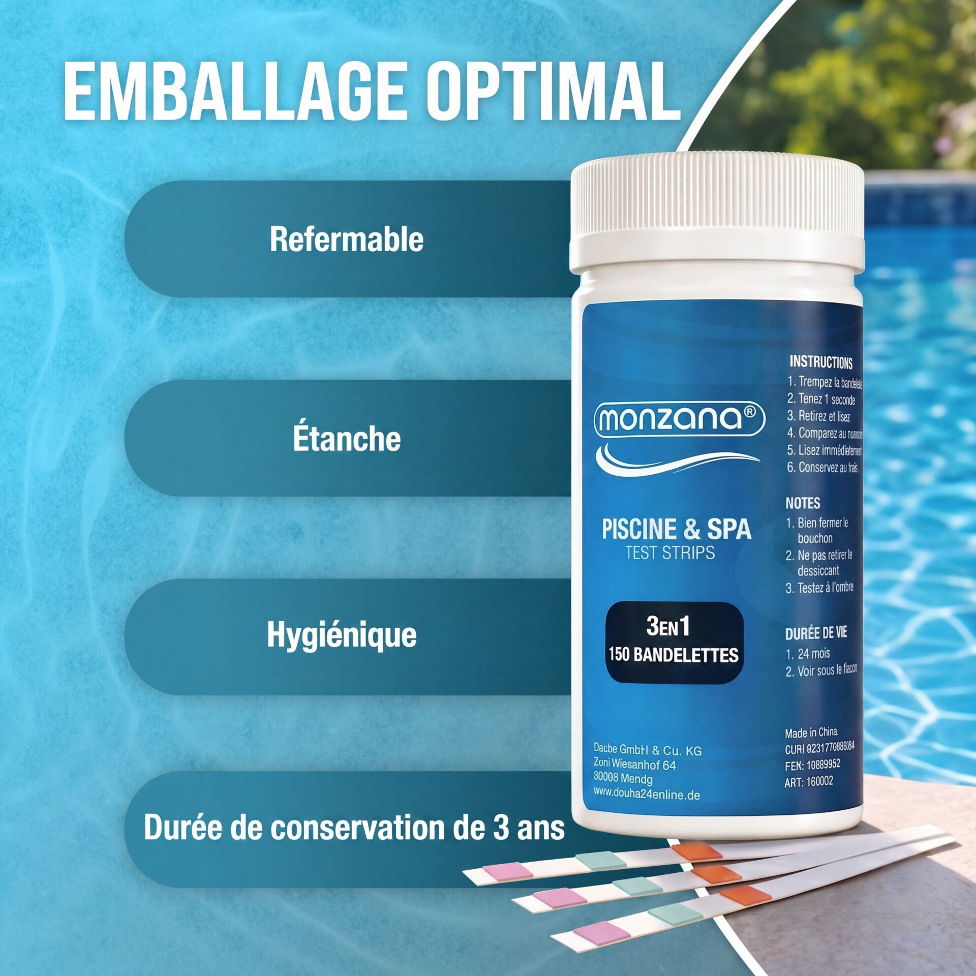 Pool Teststreifen 3in1 Wassertester 150 Stück für Pool Schwimmbad Whirlpool Spa chemisch pH Chlor Alkalinität