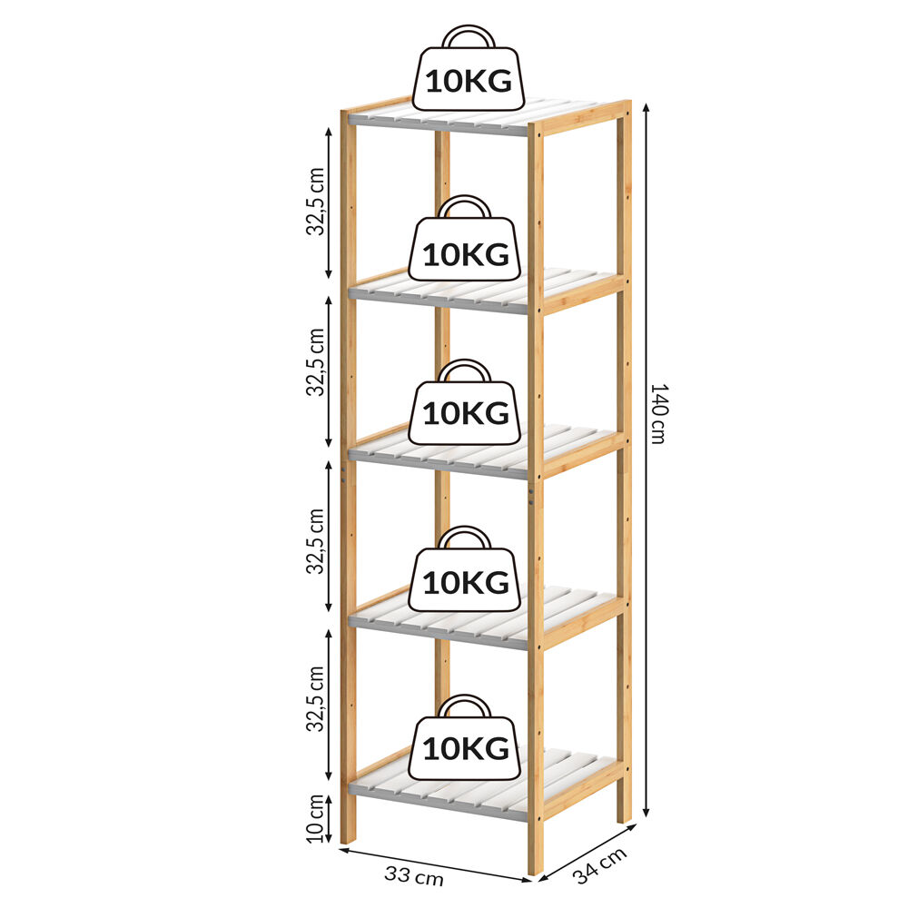 Standregal Bambus Weiß 140x33x34cm