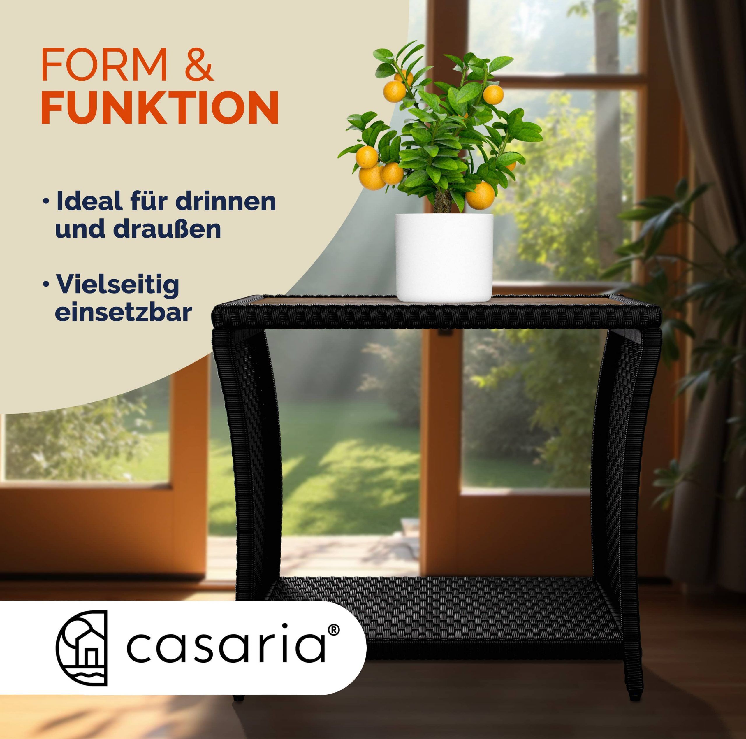 Polyrattan Beistelltisch Schwarz 40x45x45cm Akazienholz