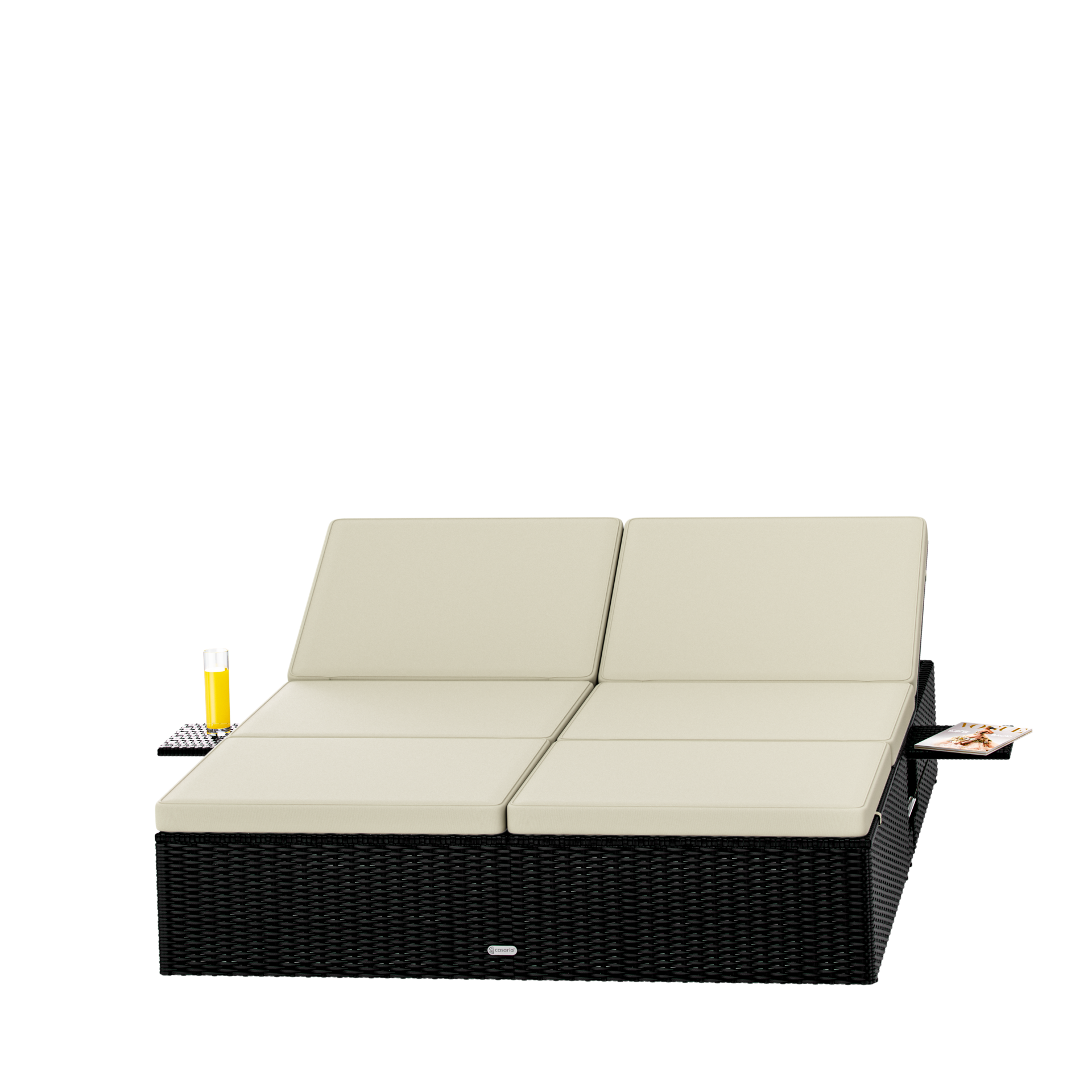 Polyrattan Sonnenliege Schwarz/Creme 200x160x33cm