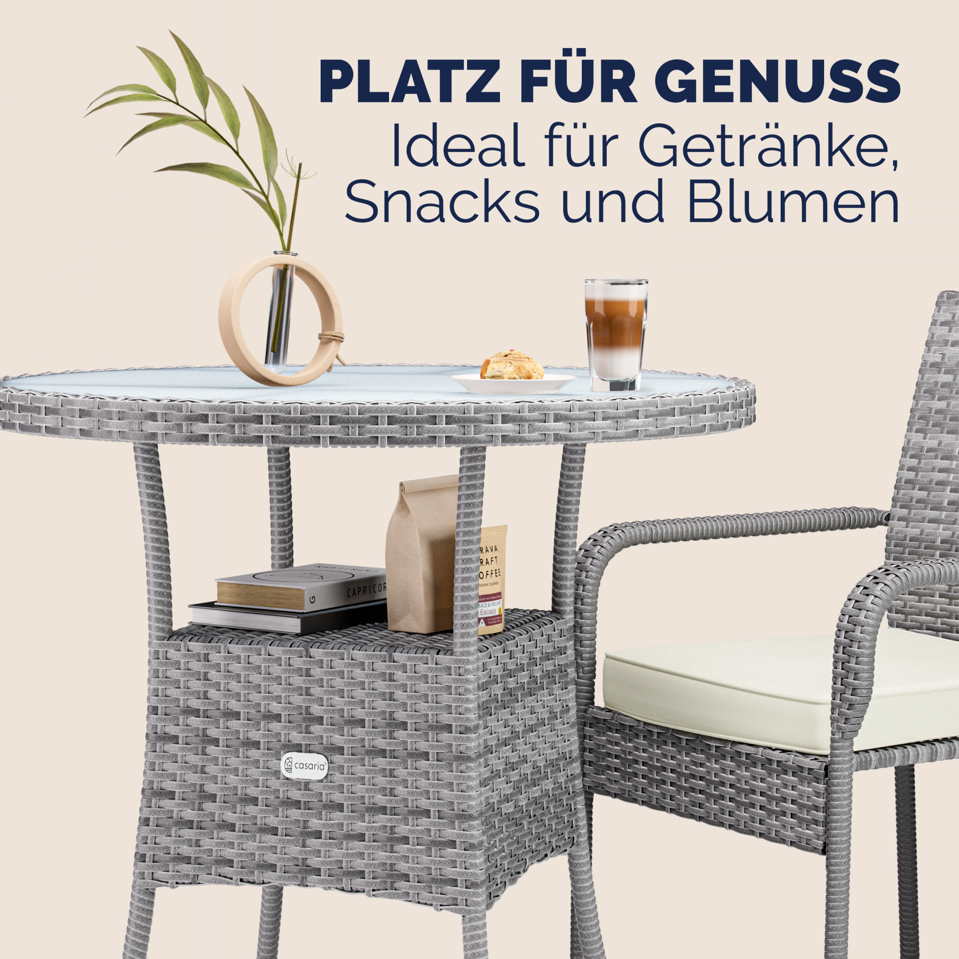 Polyrattan-Tisch Grau rund Ø60cm
