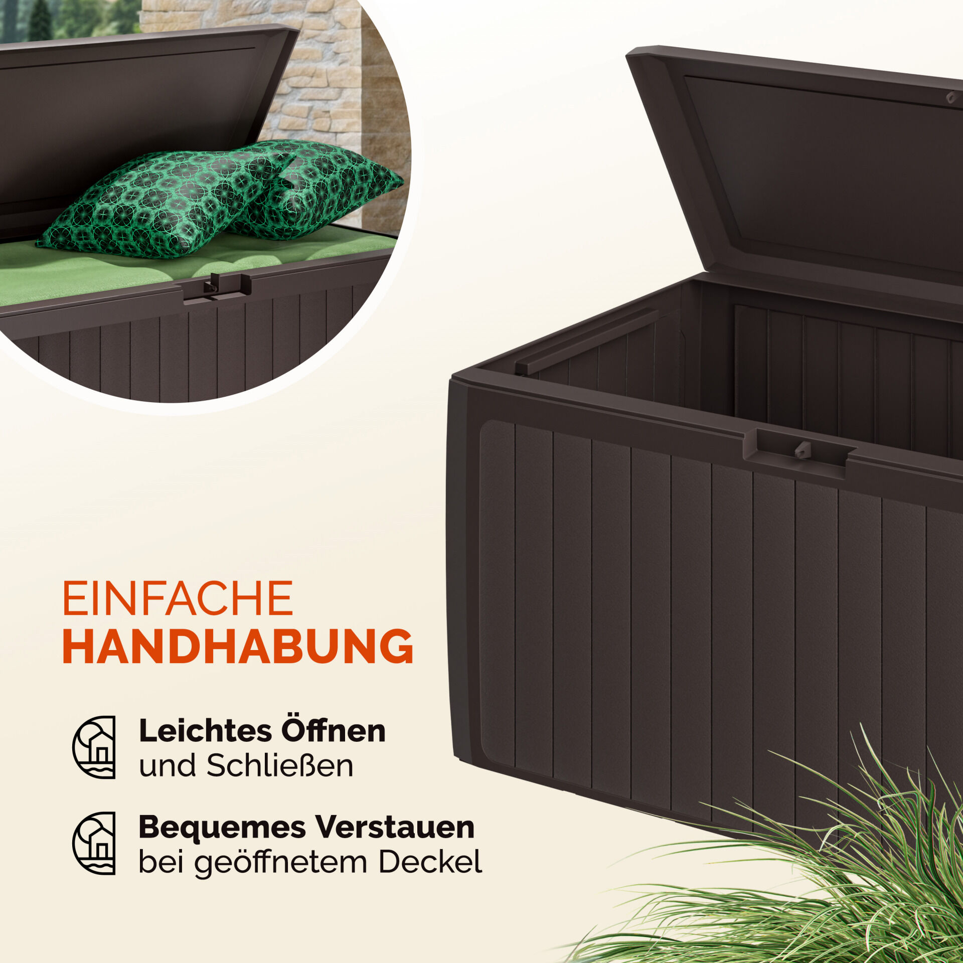 Gartenbox 290L Braun Board Plus mit Rollen wetterfest