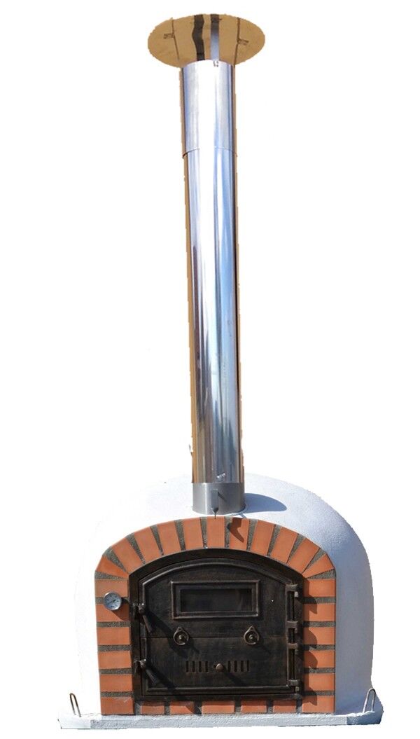 Traditioneller Backofen Perfetto AL 100 inkl. Kaminrohr und Regenhut aus Edelstahl, weiß