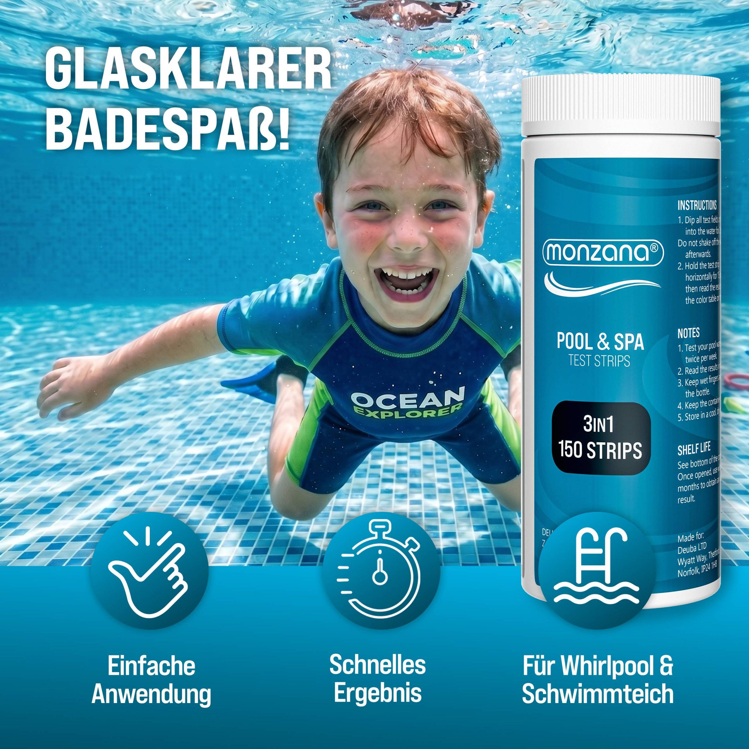 Dosierschwimmer Pool für 20-200g Tabletten inklusive 150 3in1 Teststreifen UV-Resistent Chlor Schwimmer mit Thermometer