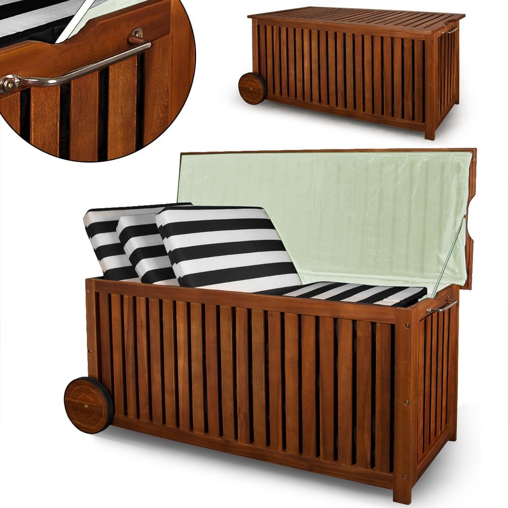 Gartenbox Akazienholz 350L mit Innenplane 124x52x58cm wetterfest