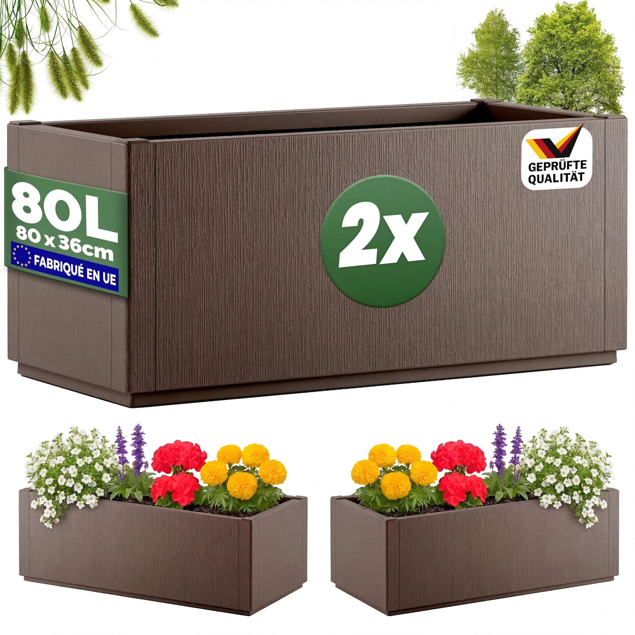 Blumentopf Ethica 2er-Set Braun Kunststoff 80x36x36cm