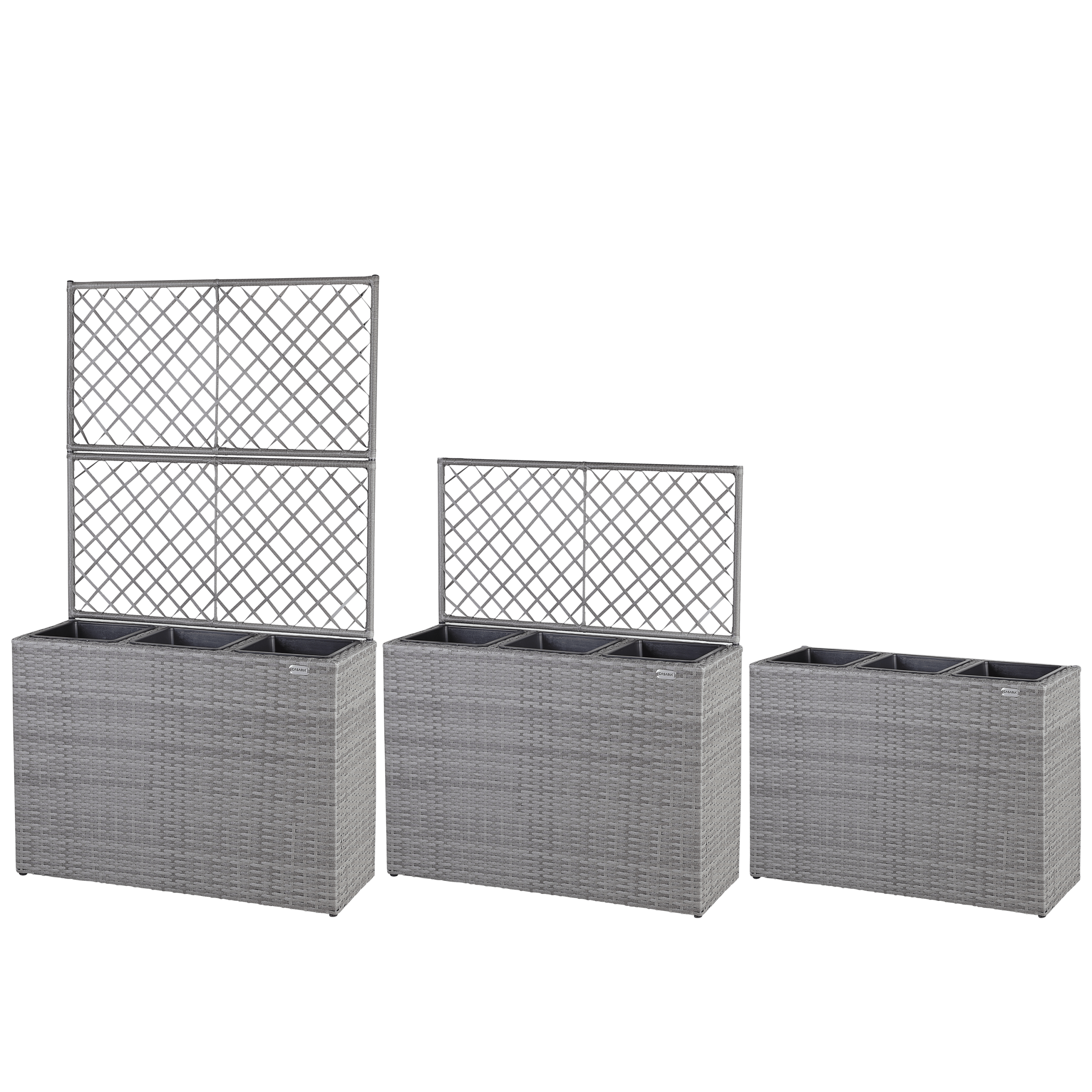 Polyrattan Blumenkasten mit Rankgitter Grau