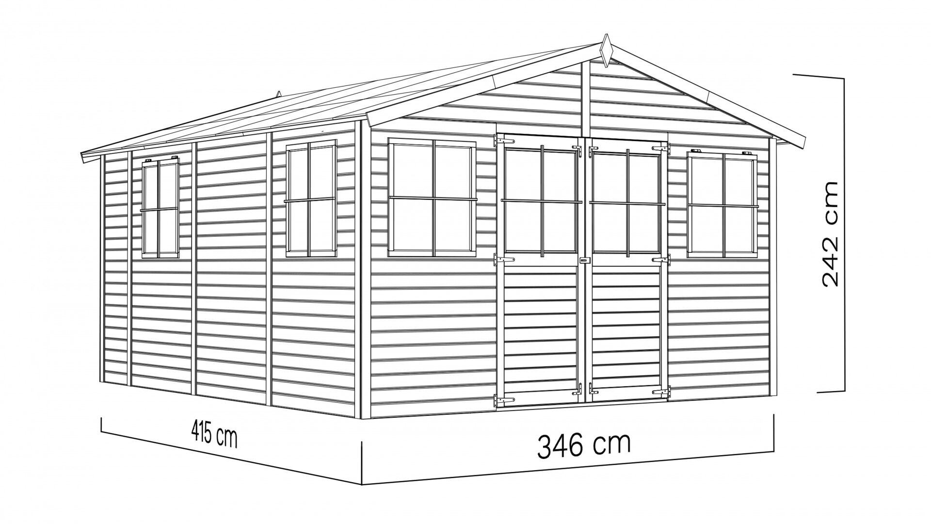 Gartenhaus Holz Workshop 2 naturbelassen 346 x 415 cm