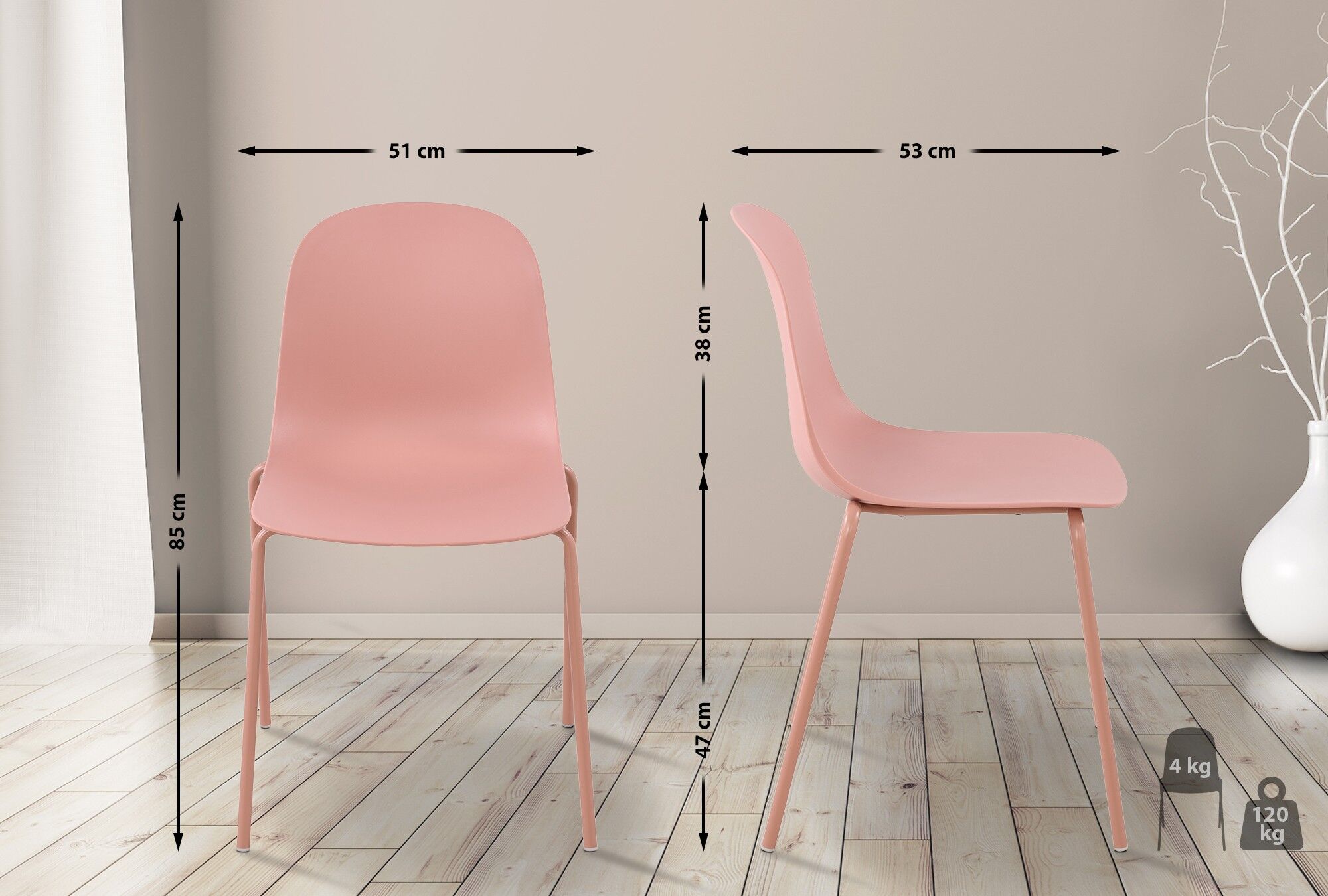 2er Set Stuhl Hardin, pink