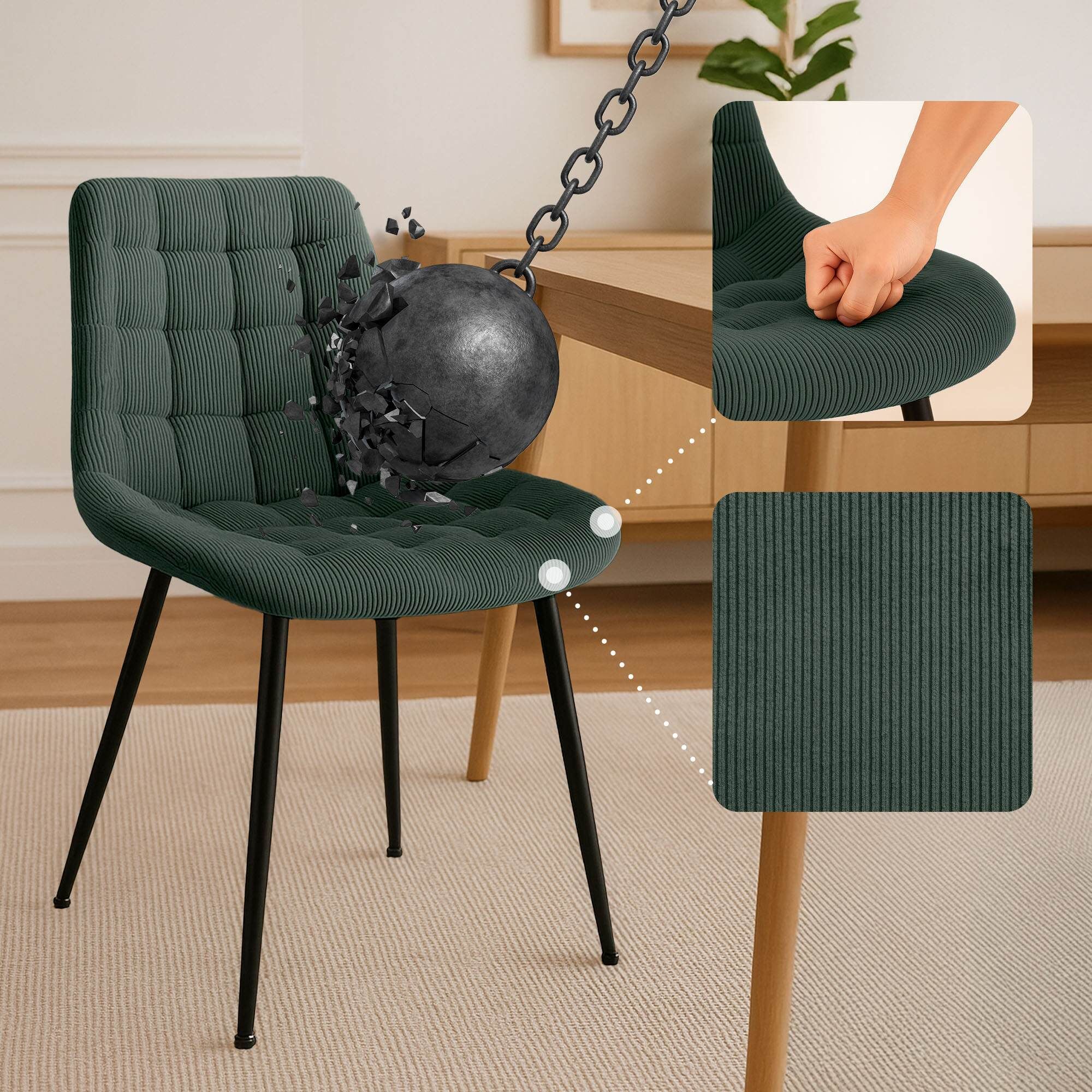 Esszimmerstuhl Sardna Cord, grün