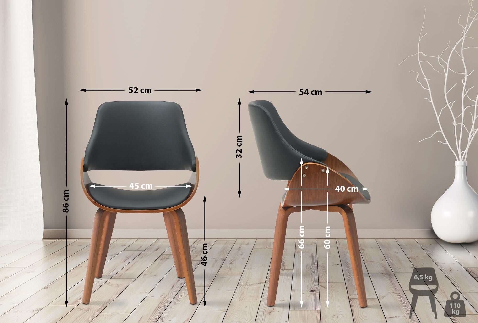 Esszimmerstuhl Vangale Kunstleder, walnuss/schwarz