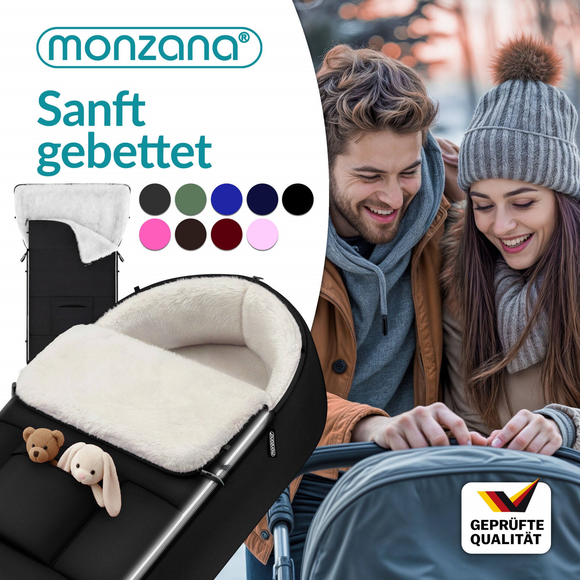 Babyfußsack Schwarz gefüttert Kinderwagen geeignet