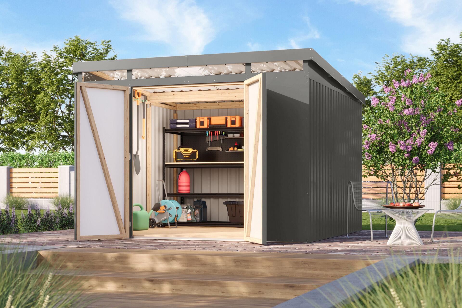 Karibu Pultdach Metall Gartenhaus Iridium 3,5